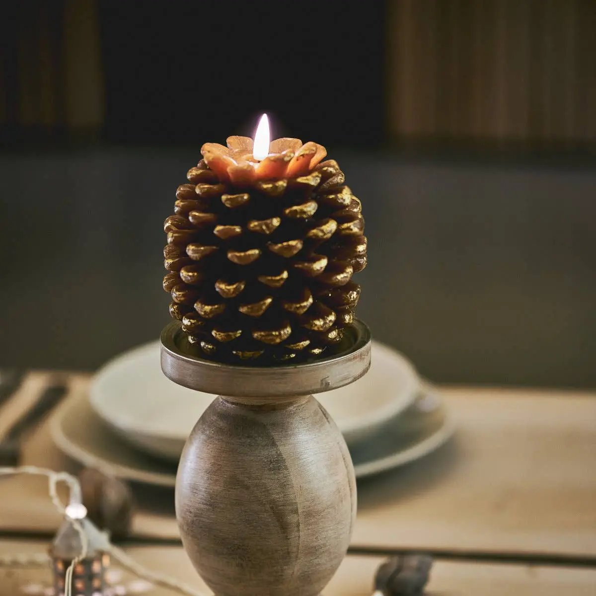 LED Gold Pinecone Candle The Style Closet