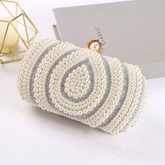 Pearl & Crystal embellished clutch bag The Style Closet