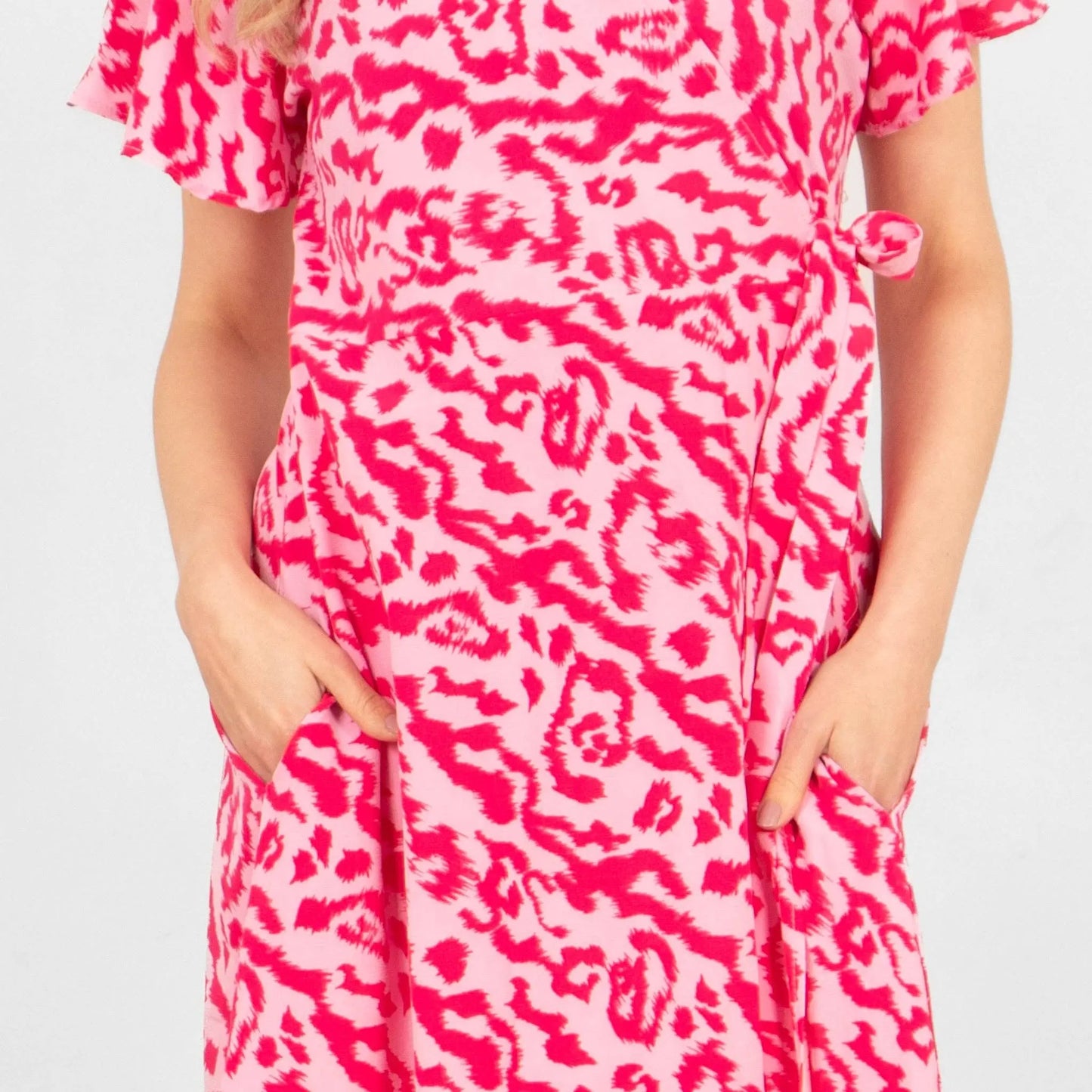 PINK ANIMAL PRINT Short Sleeve Wrap Dress The Style Closet