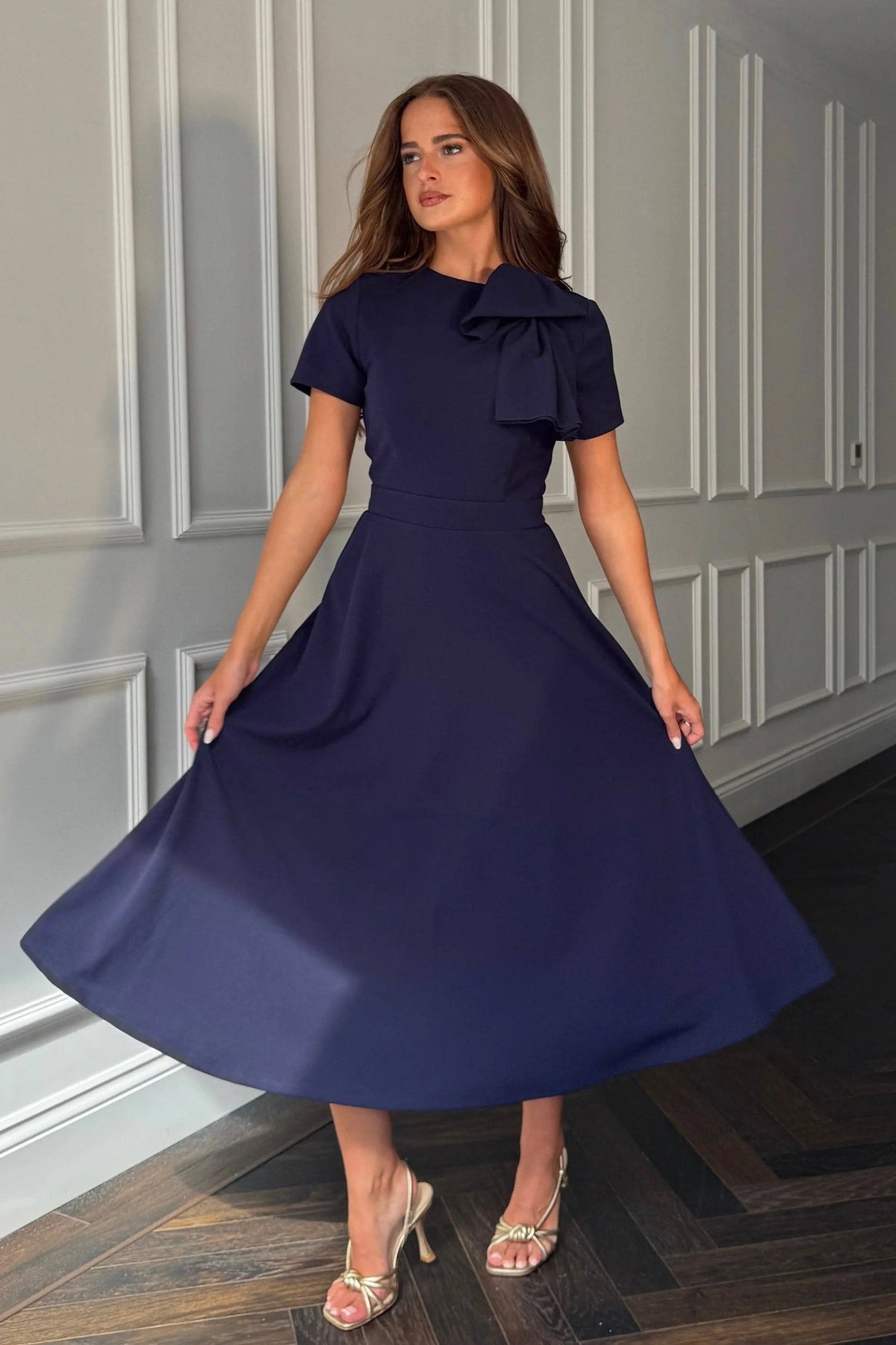 Minta Bow Detail Short Sleeve Midi Dress The Style Closet