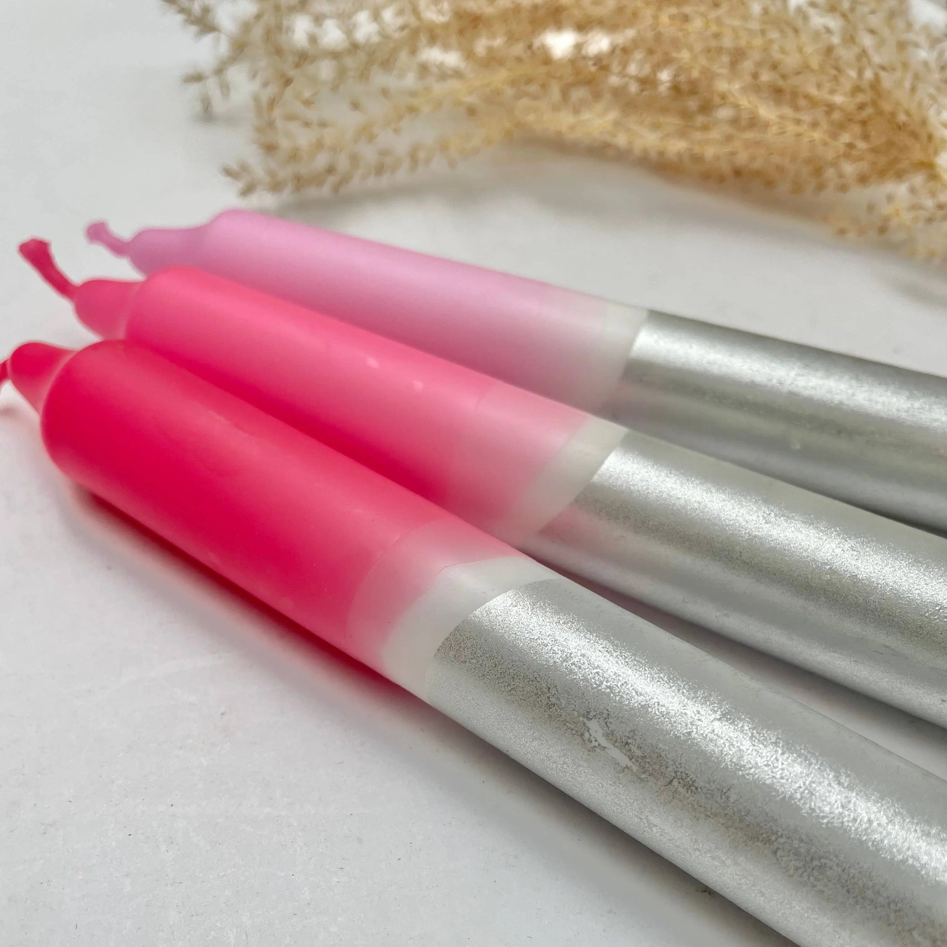 Rosy Hues & Silver Dip Dye Dinner Candles The Style Closet