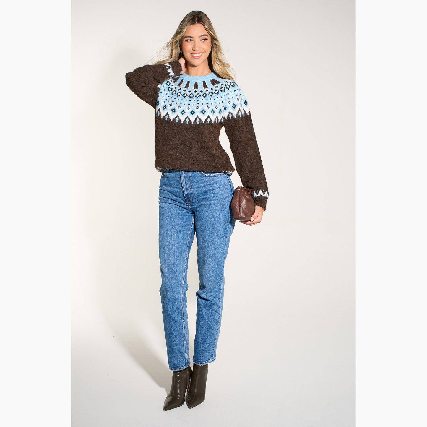 Nordic Style Jumper in Brown/Blue: One Size