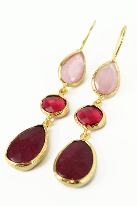 PINK THREE DROP EARRINGS