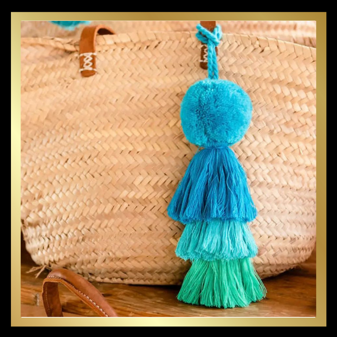 Pom Pom Large Trio Tassel Swag - Blues