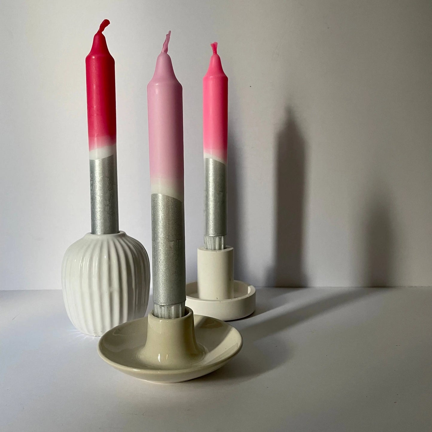 Rosy Hues & Silver Dip Dye Dinner Candles The Style Closet