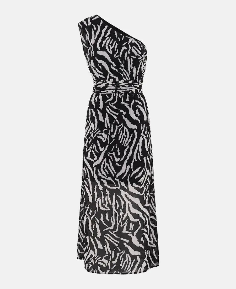 Black Animal One Shoulder Midi Dress The Style Closet