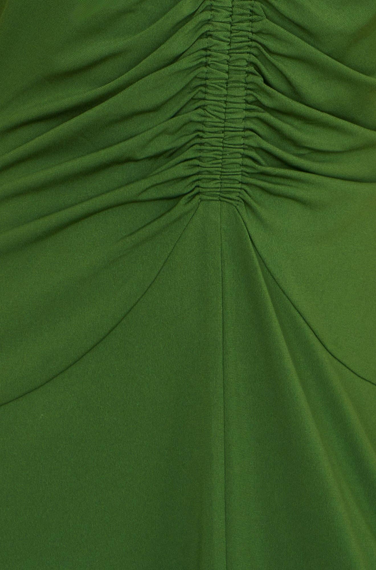 Green Ruched Front Stretch Midi Dress: Green