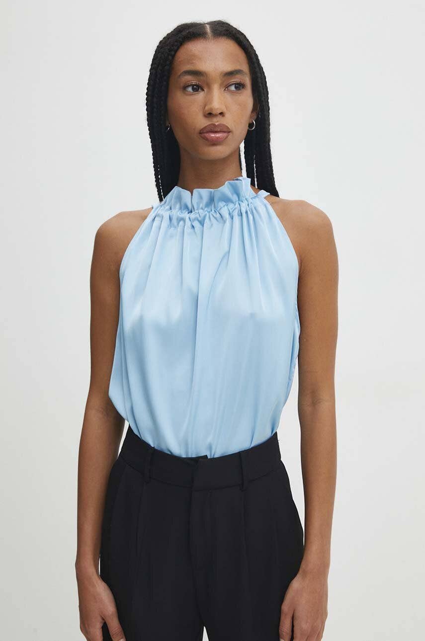 Satin Elisabeth top with bow at the collar - Khaki / One size