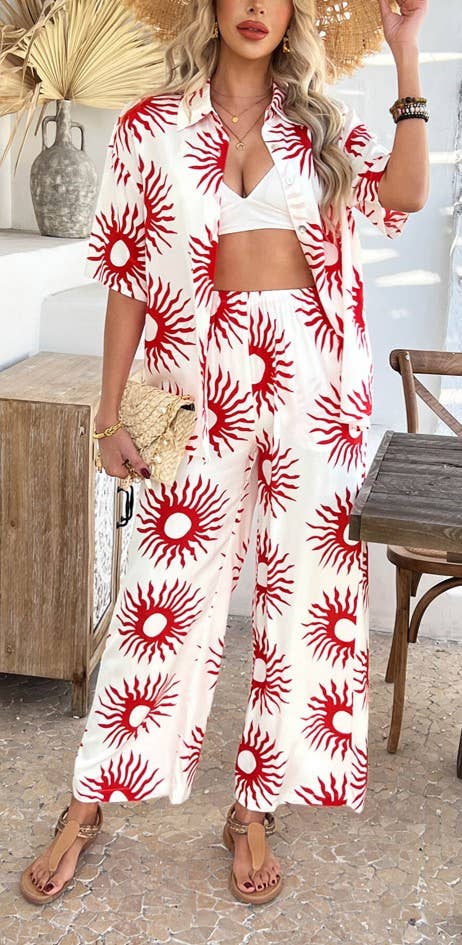 Printed Shirt and Trousers Co-ord Set: Blue / M