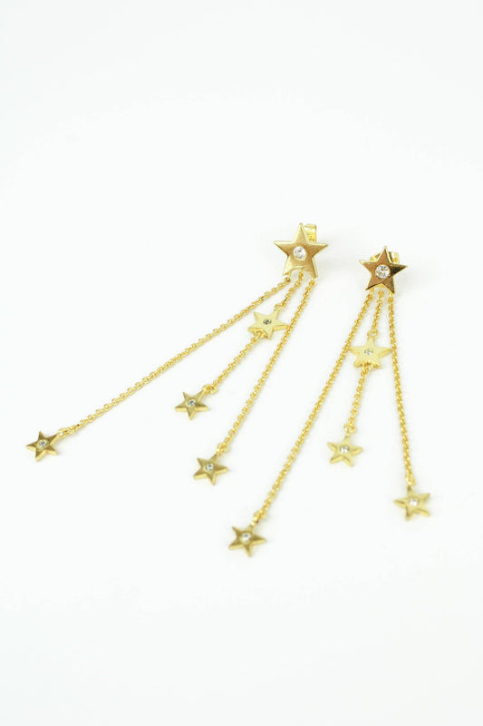 GOLD AND CZ STAR CHAIN DROP EARRINGS