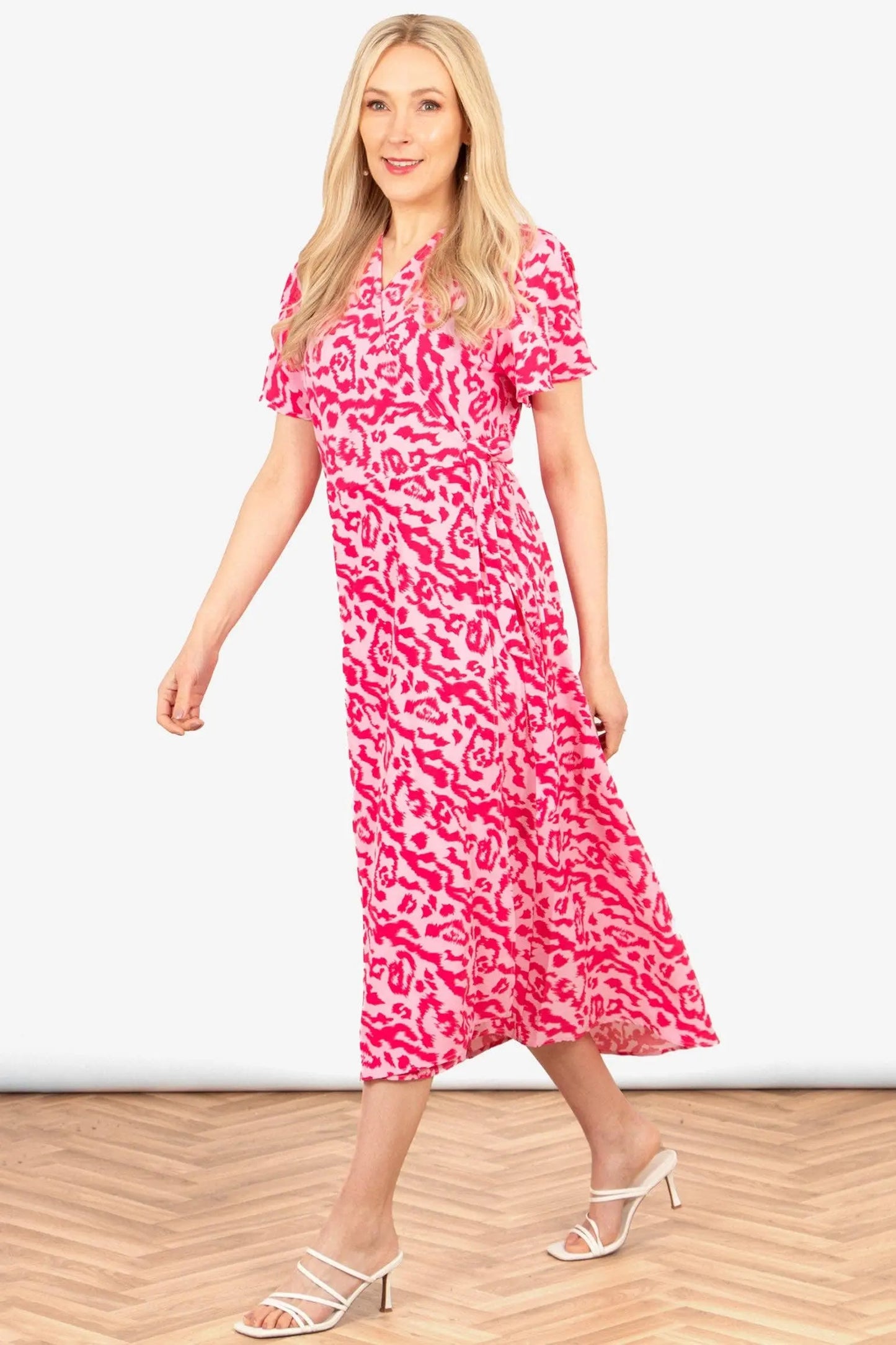 PINK ANIMAL PRINT Short Sleeve Wrap Dress The Style Closet