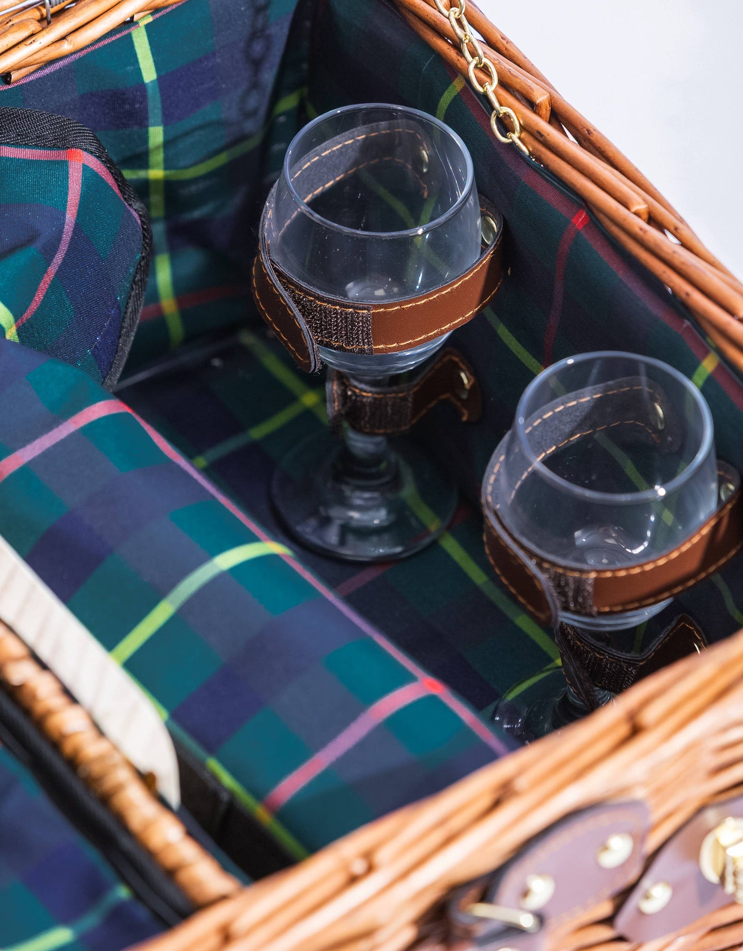 Luxury Tartan 2-Person Picnic Hamper with Leather Handles & AC