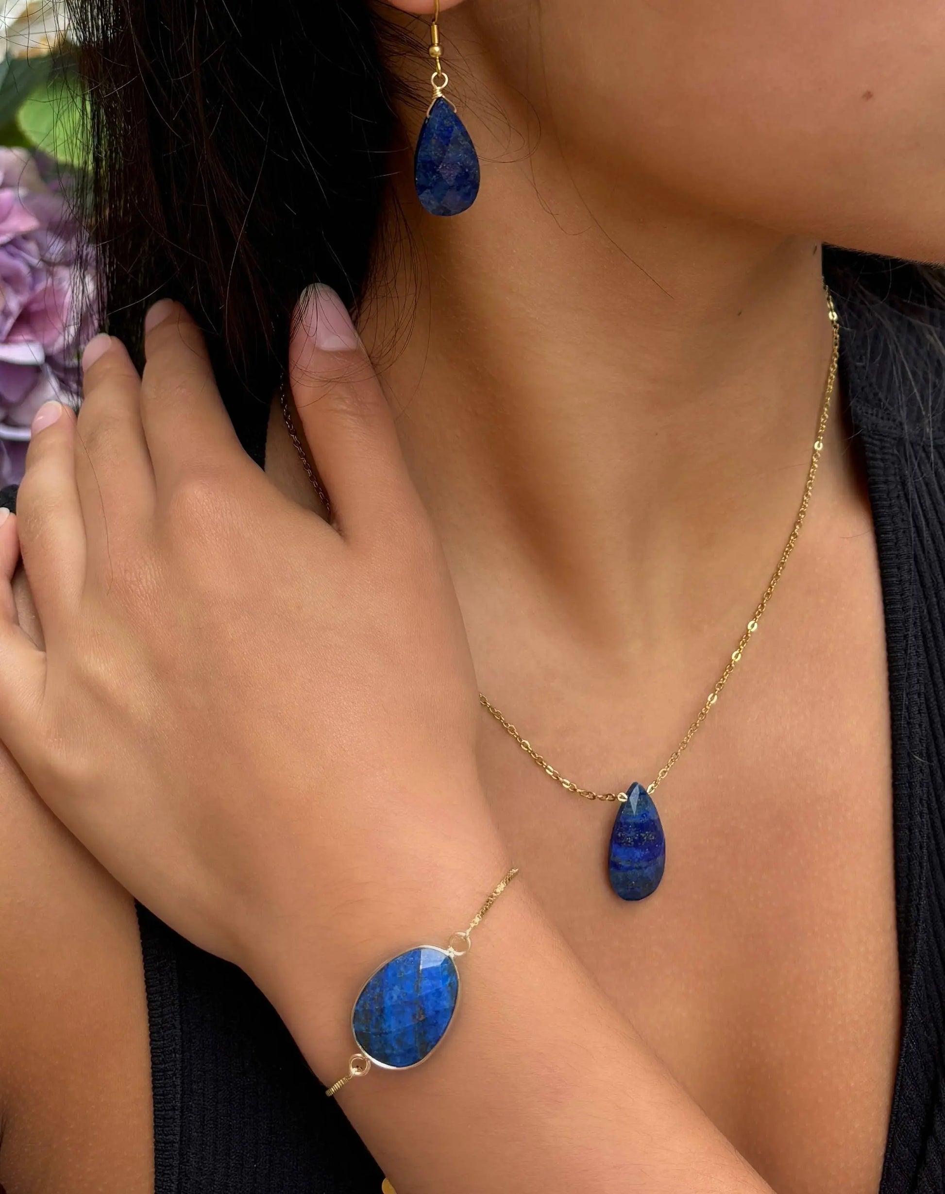 18ct Gold Plated Lapis Lazuli Drop Earrings The Style Closet