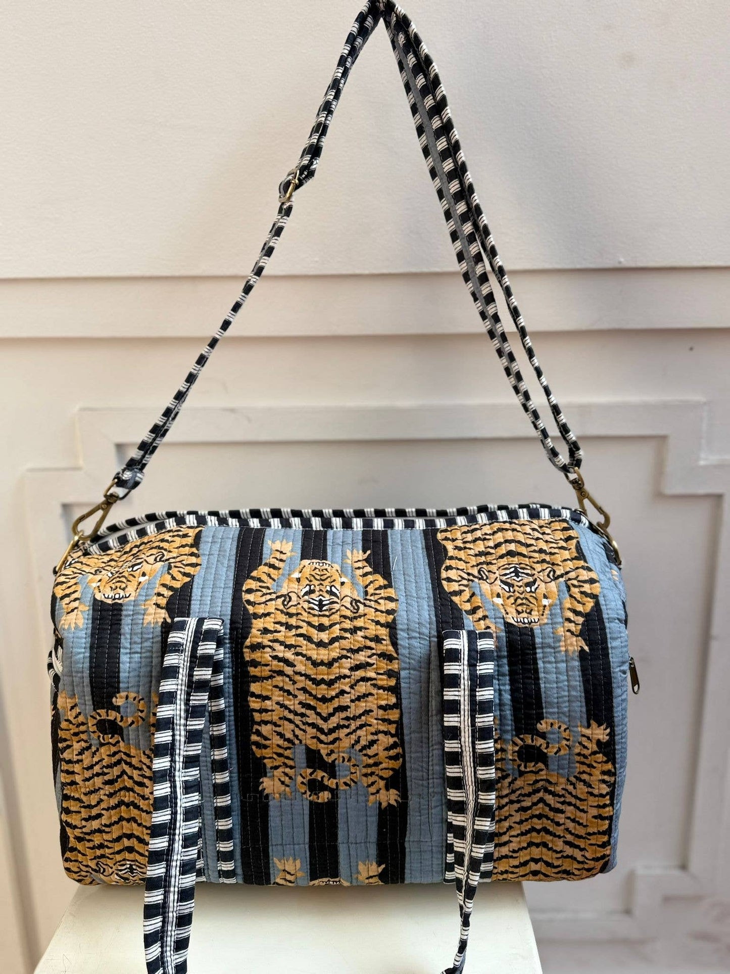 Quilted Cotton Duffle Bag 18': Blue