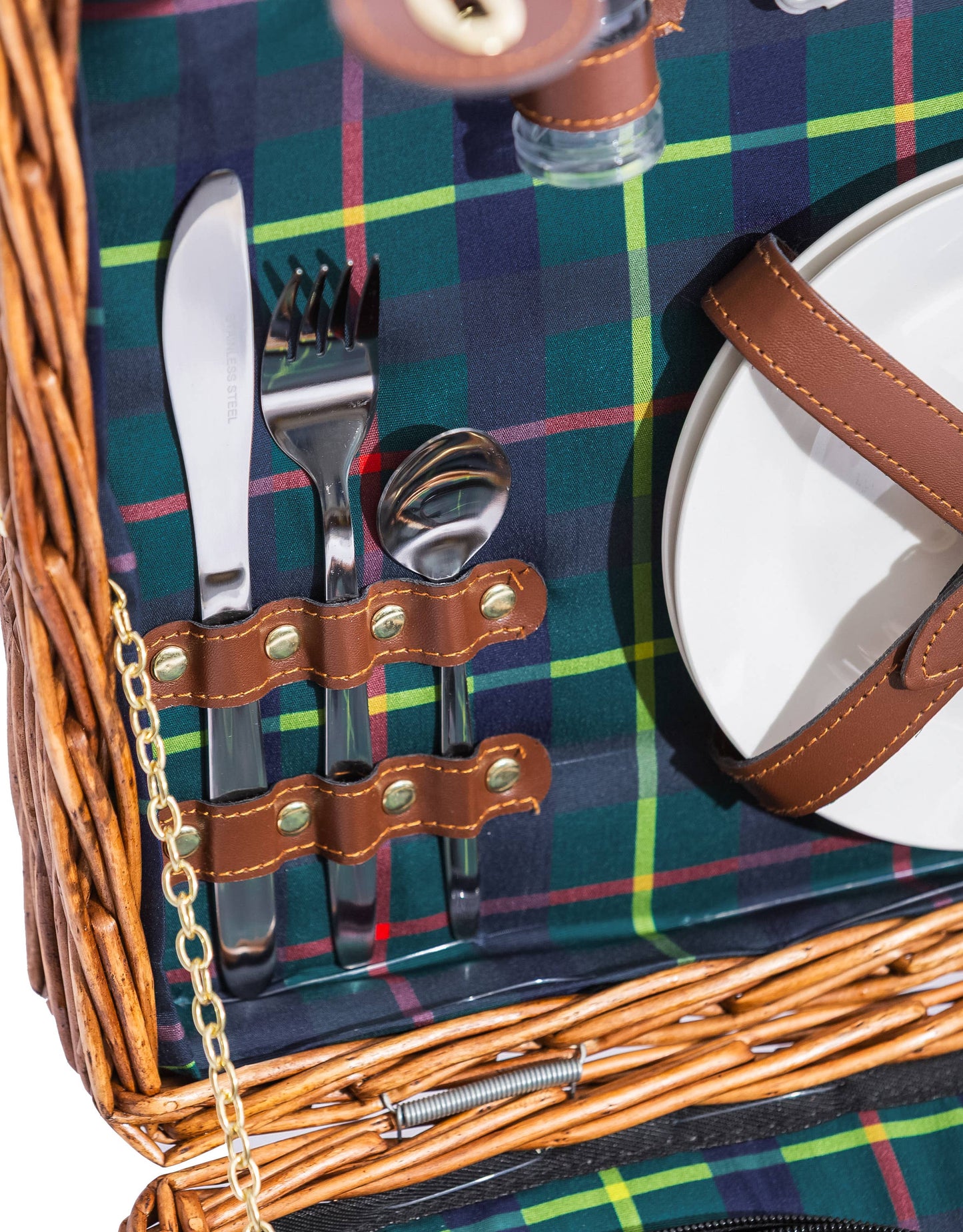 Luxury Tartan 2-Person Picnic Hamper with Leather Handles & AC