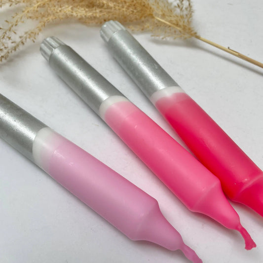 Rosy Hues & Silver Dip Dye Dinner Candles The Style Closet