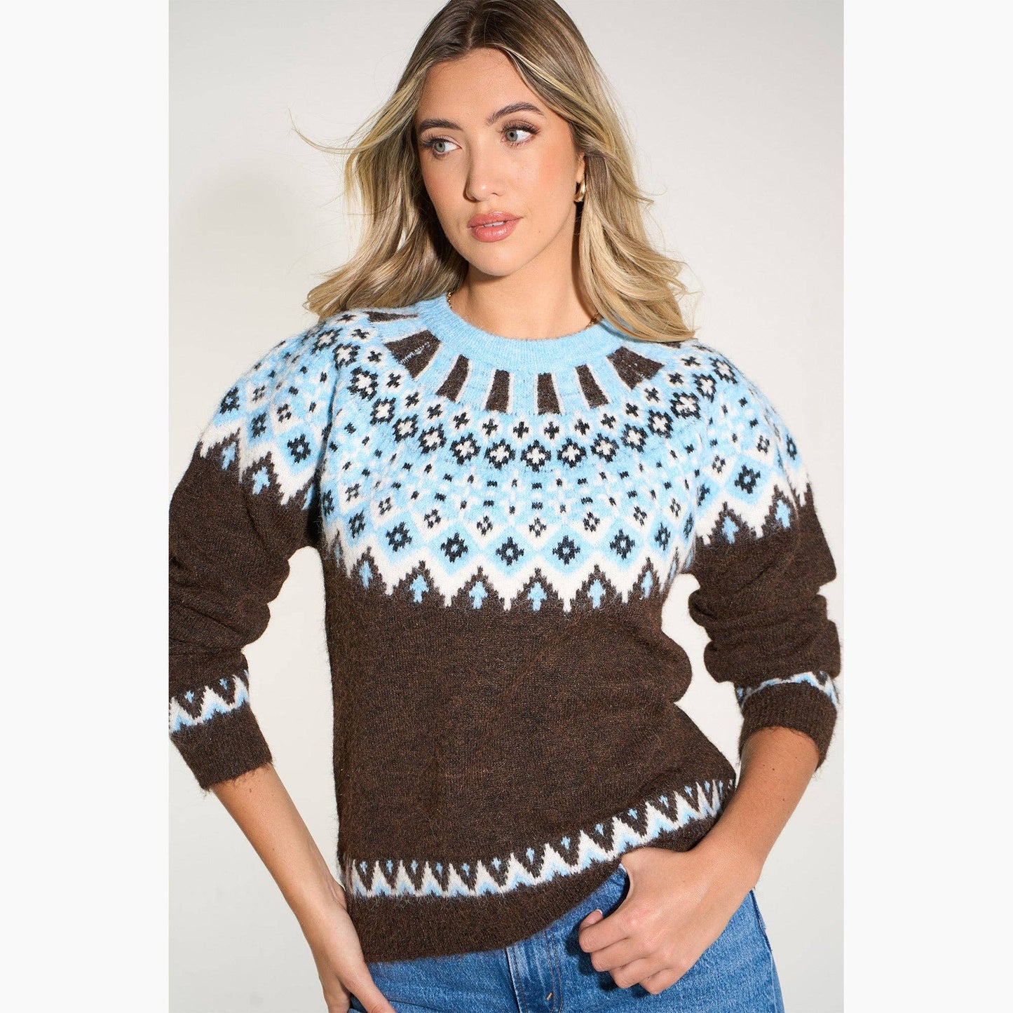Nordic Style Jumper in Brown/Blue: One Size