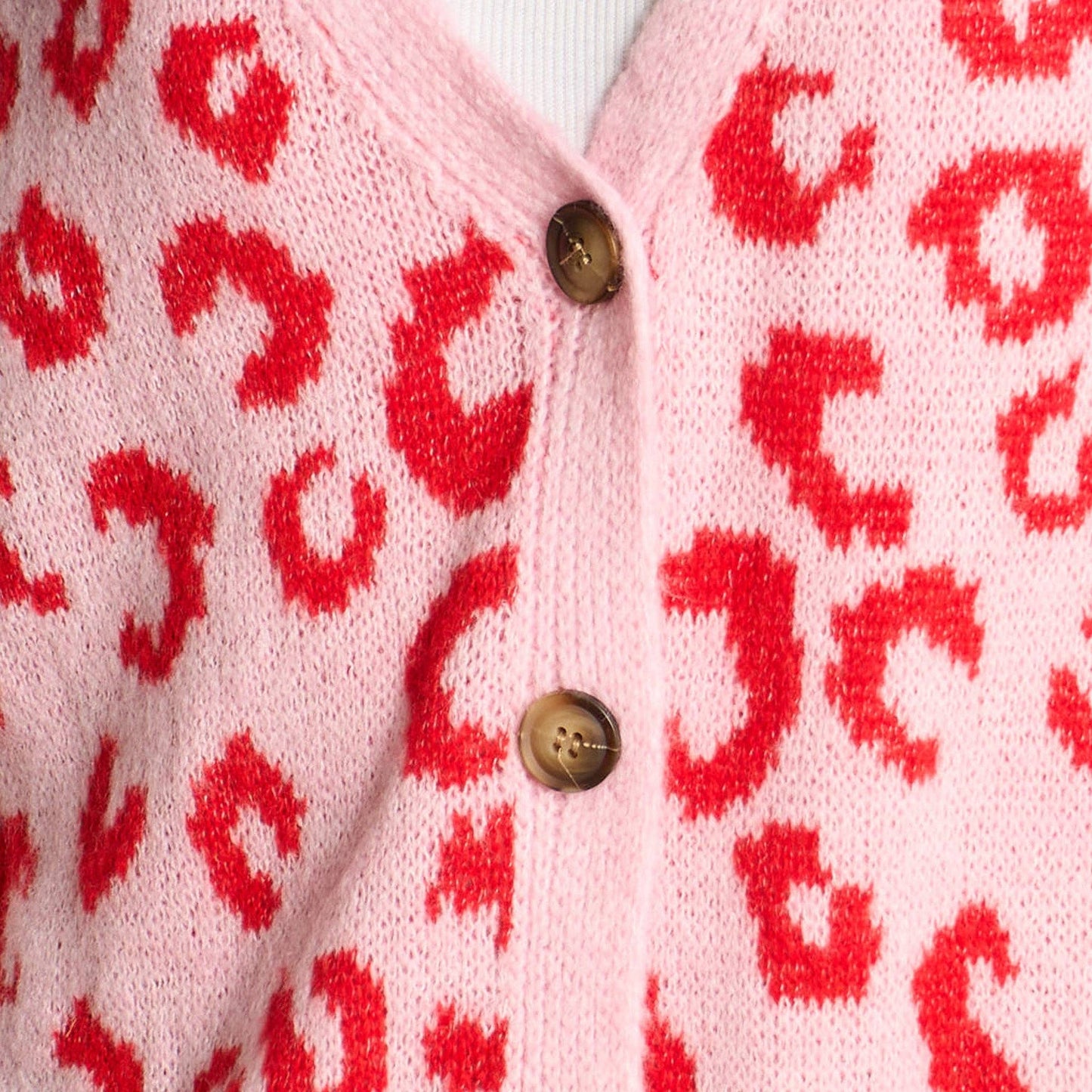 Leopard Print Italian Wool Blend Cardigan in Pink/Red: One-size (UK 8-18)