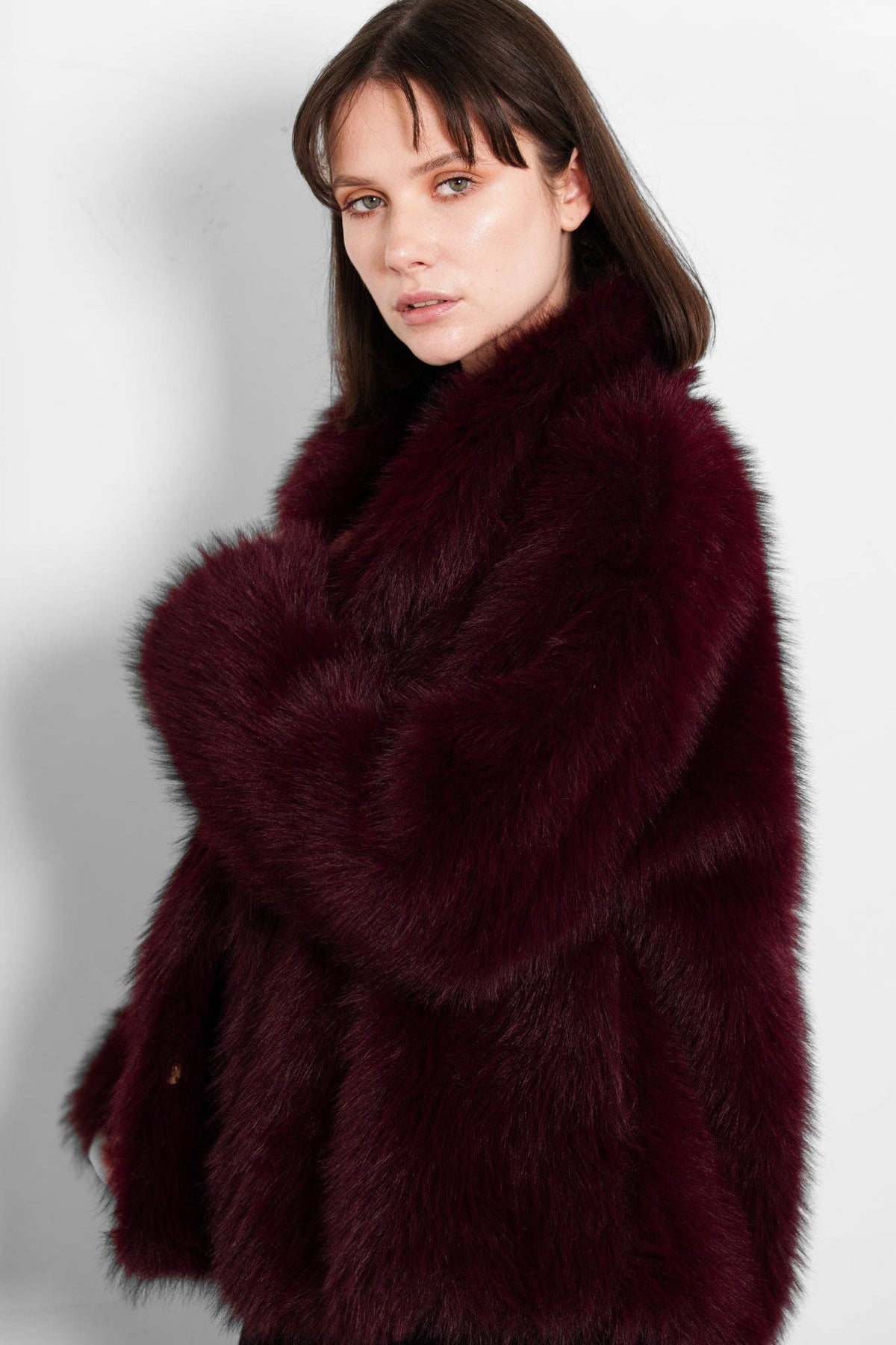 Monroe Shawl Collar Jacket- Berry, Faux Fur: Small (UK 8-10)