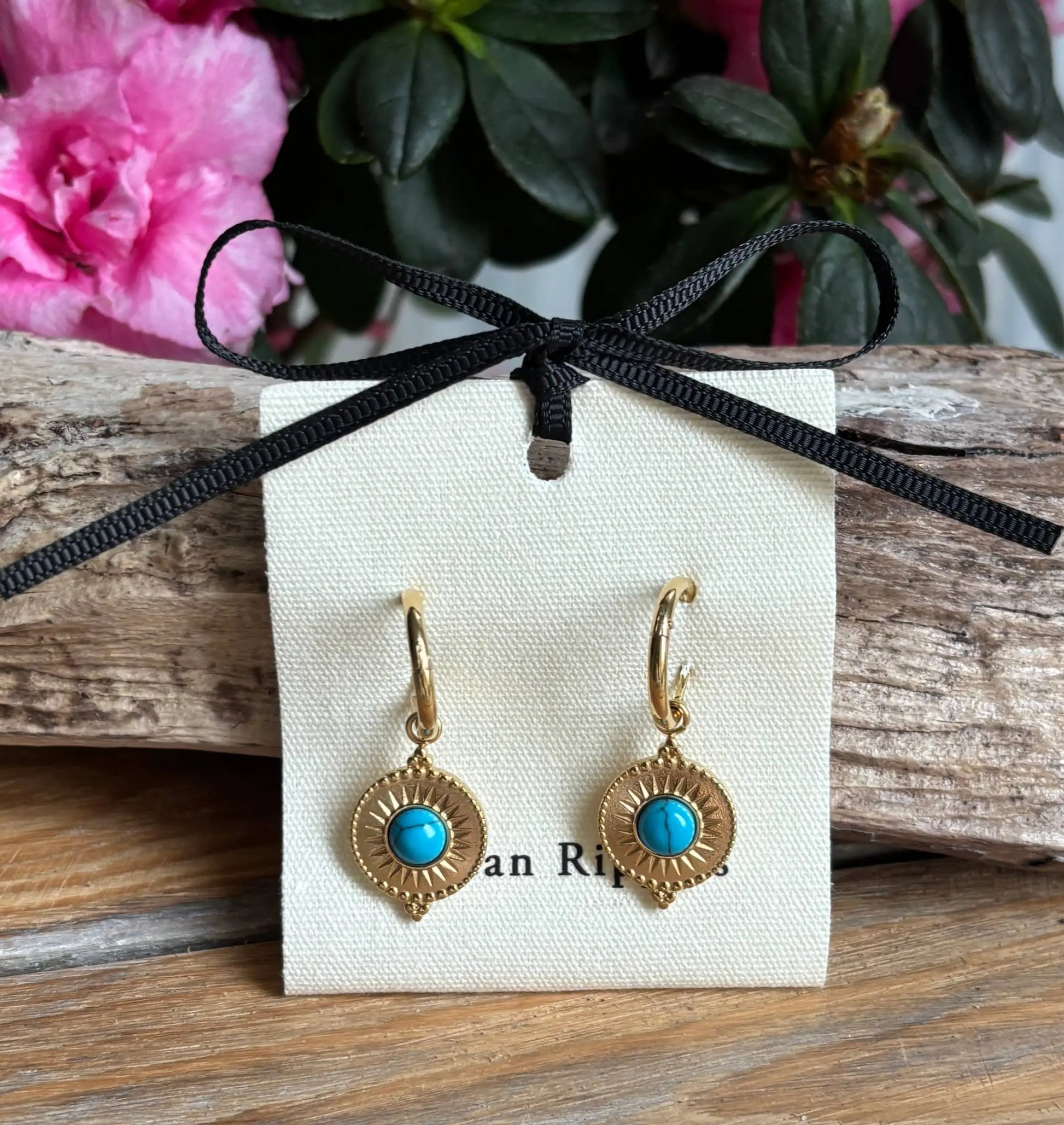 18ct Gold Plated Turquoise Circle Drop Huggie Earrings  The Style Closet