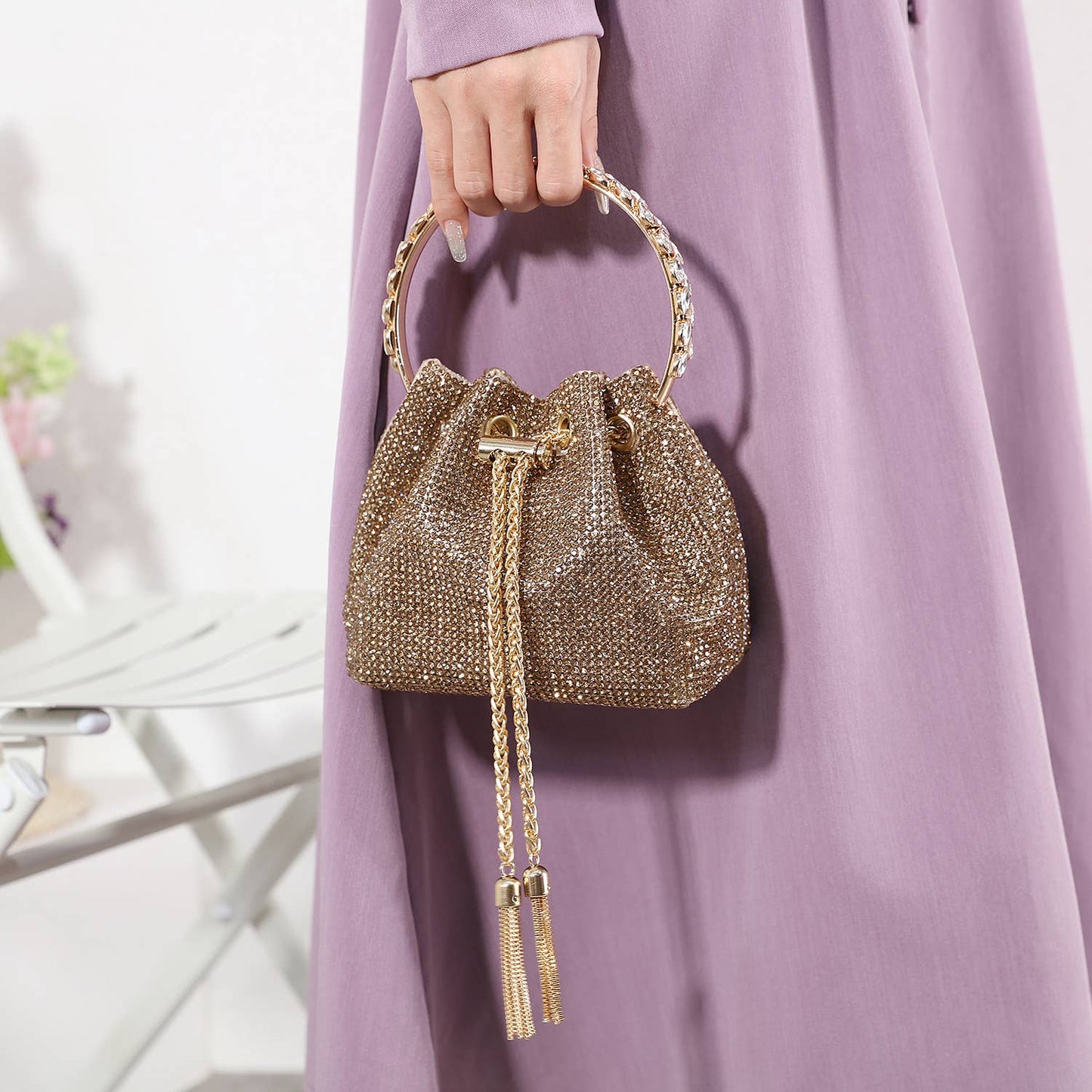 crystal bon Bon bag with crystal handle: Silver The Style Closet