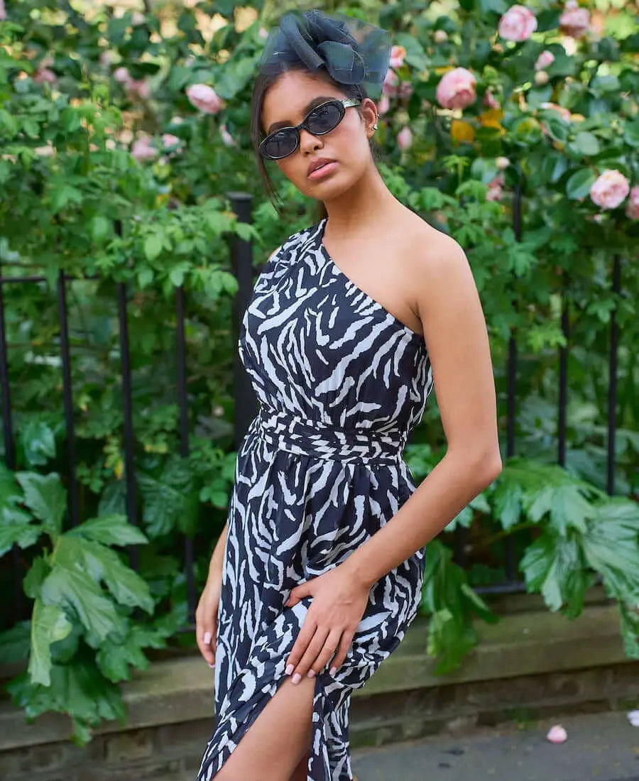 Black Animal One Shoulder Midi Dress The Style Closet