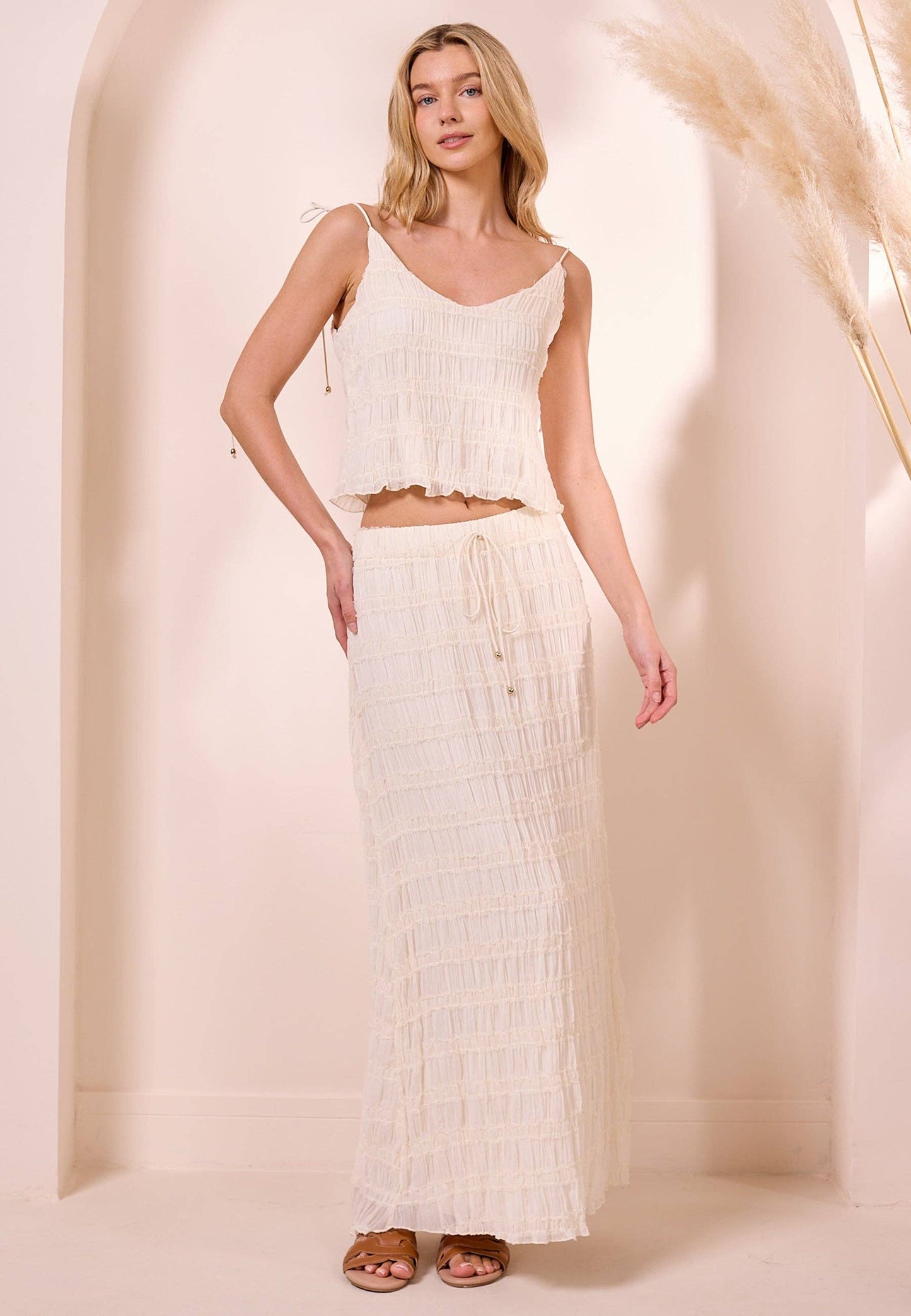 Cami Top and Maxi Skirt Co-ord Set in Cream. Sizes 8 through to 16