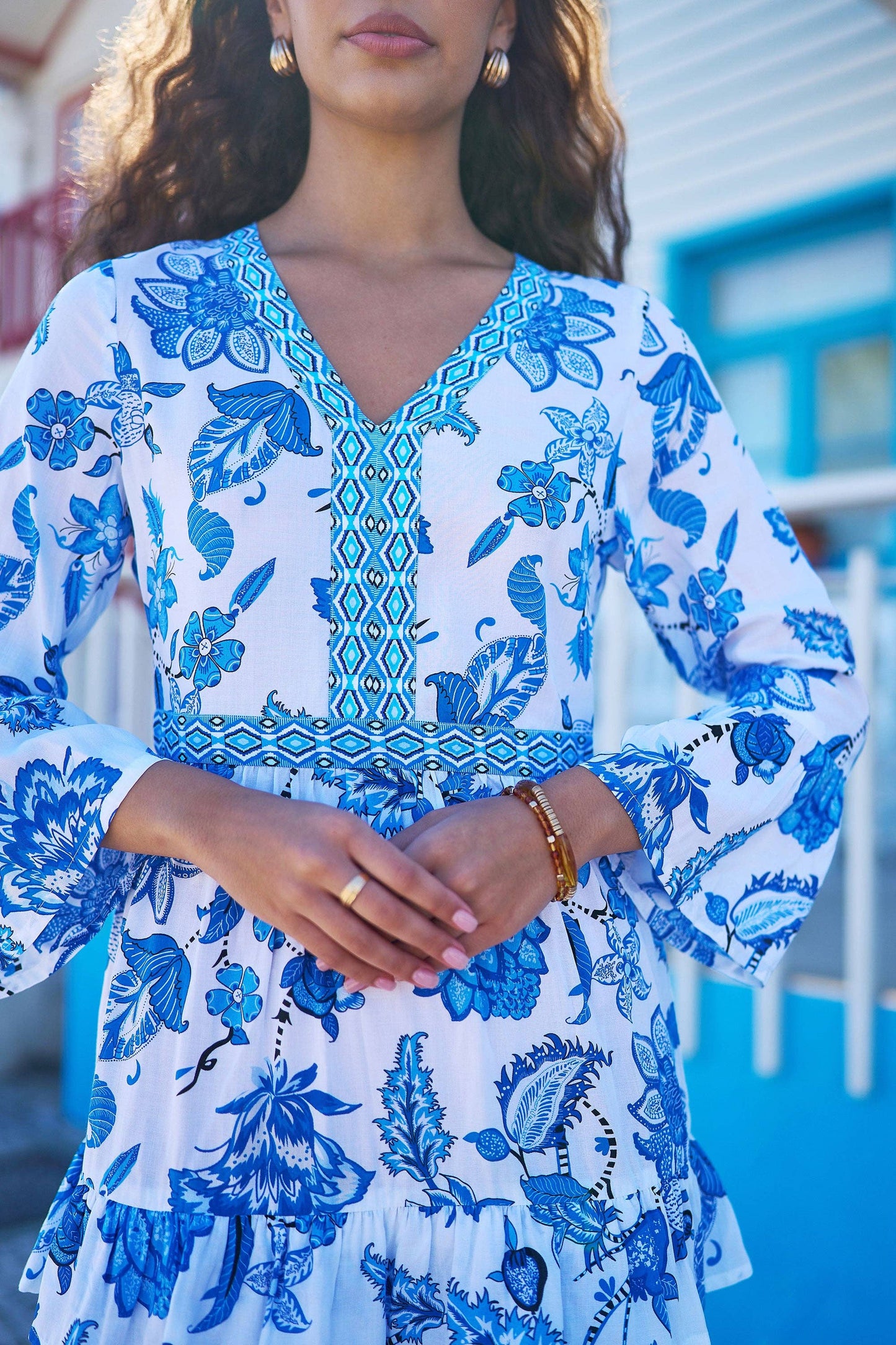 Yumi Blue Floral Tencel Beach Tunic: Blue / 12