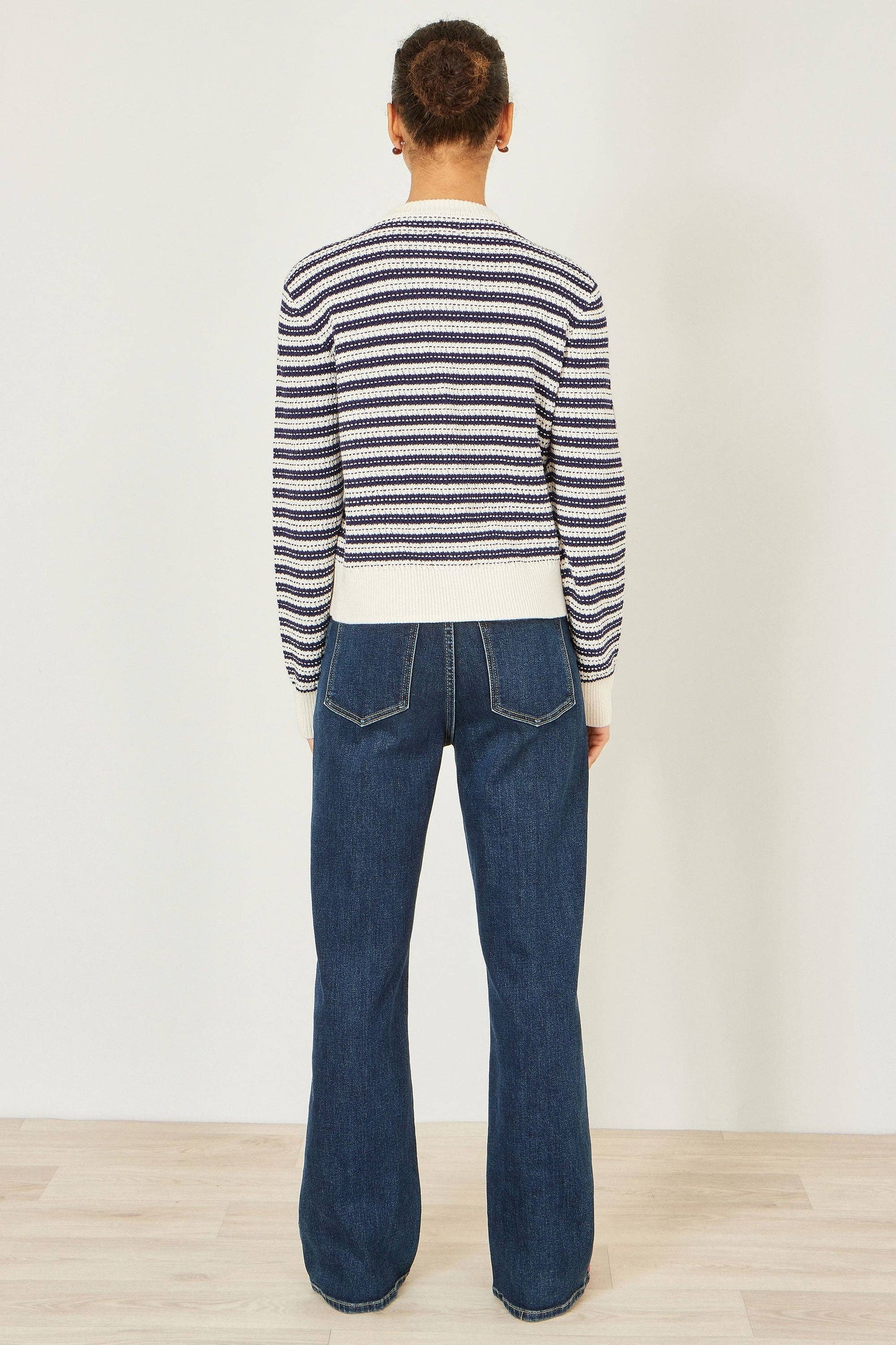 Multicolour Block Stripe Tie Front Cardigan: Navy