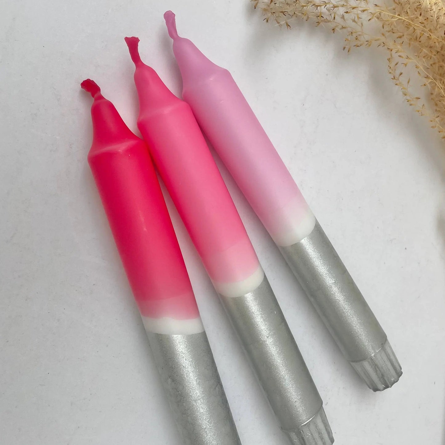 Rosy Hues & Silver Dip Dye Dinner Candles The Style Closet