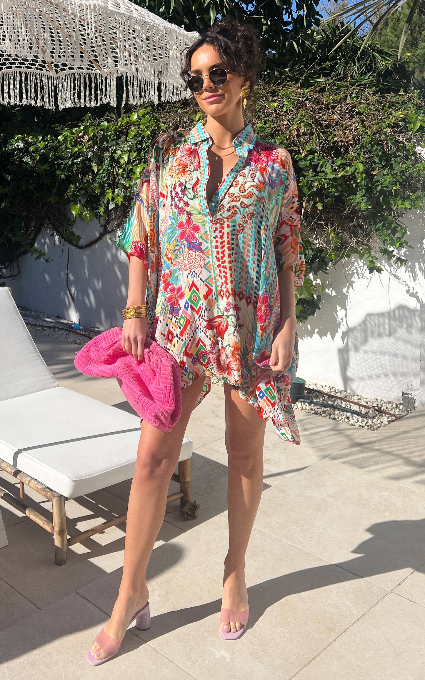 Lux Mini Shirt Dress in Multi Floral Print: M