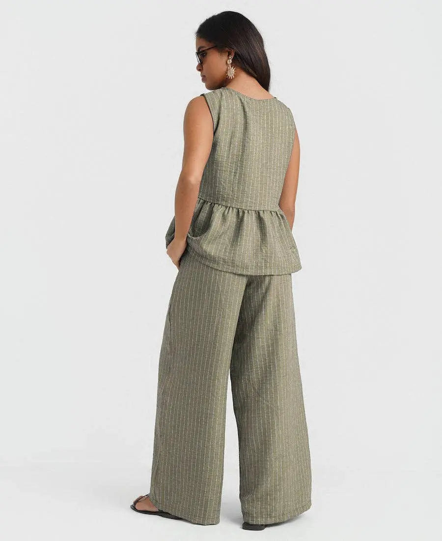 Khaki Stripe Peplum Top: M Needs No Label