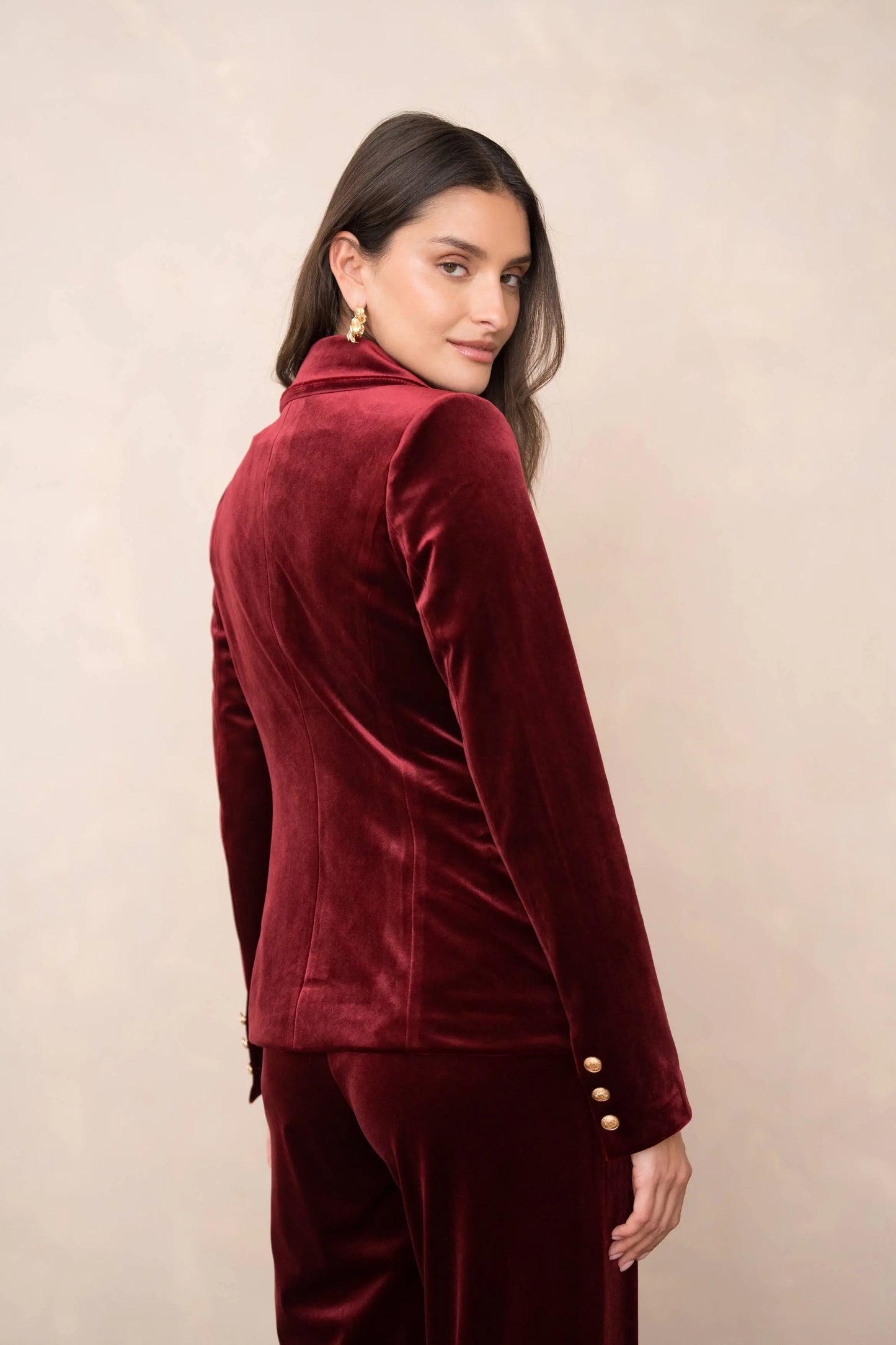 Double-breasted velvet blazer with gold buttons - V1721N: Khaki / 1S-1M-1L-1XL CHOKLATE PARIS