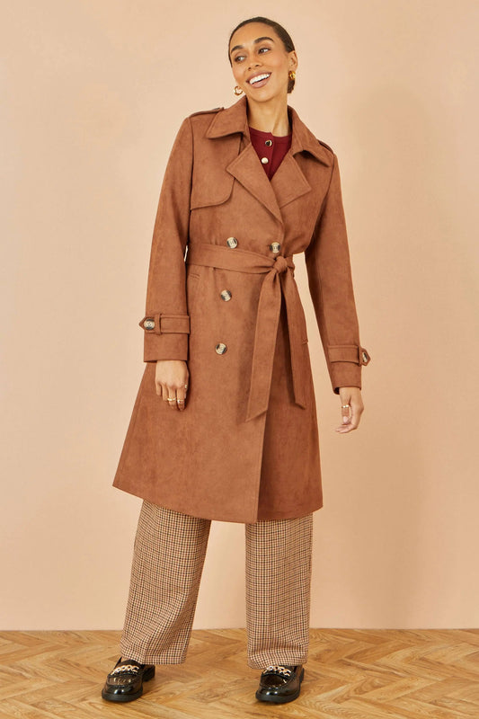 Brown Faux Suede Trench Coat: Brown The Style Closet