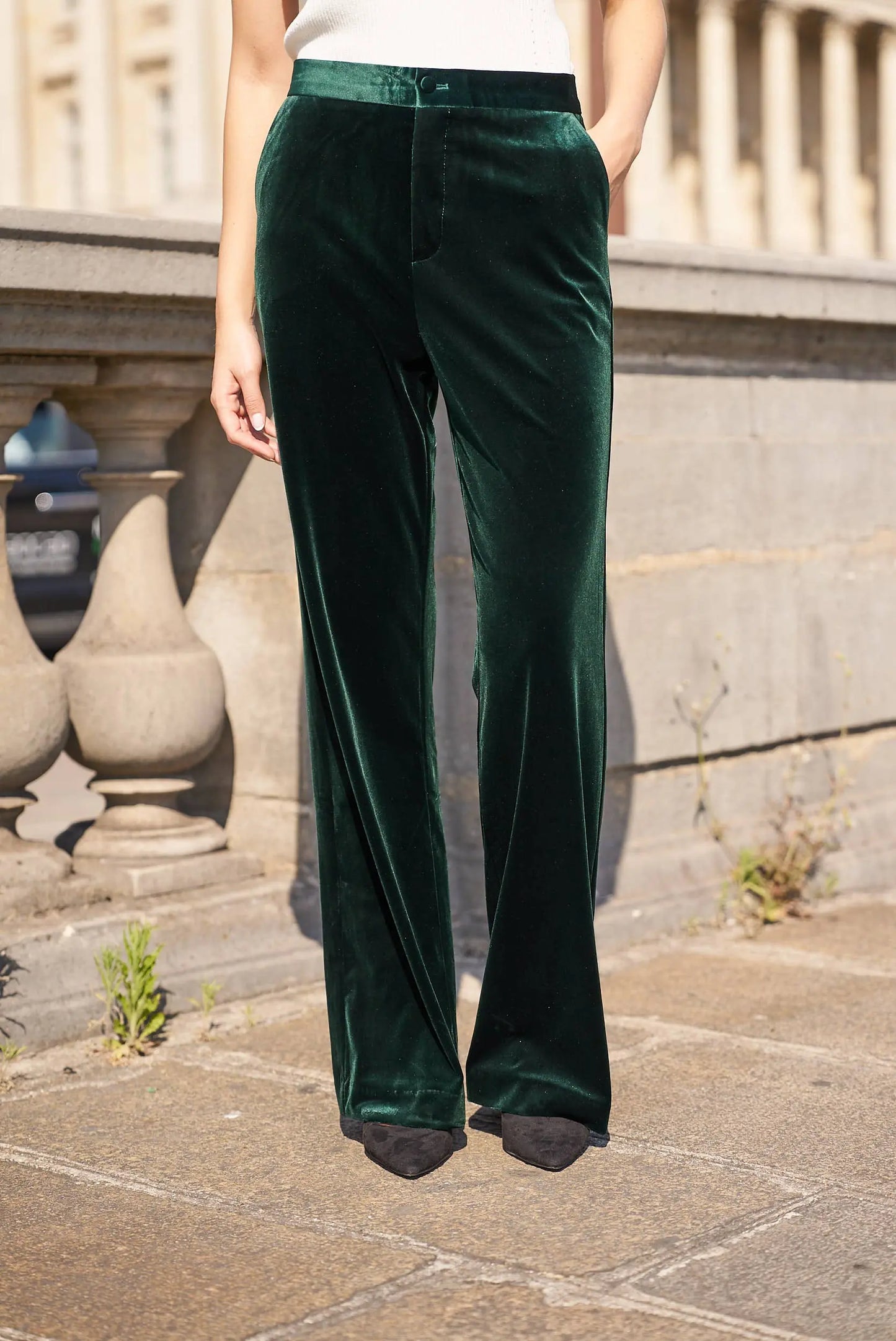 High-waisted straight-cut velvet trousers - P2228: Khaki / 1S-1M-1L-1XL The Style Closet