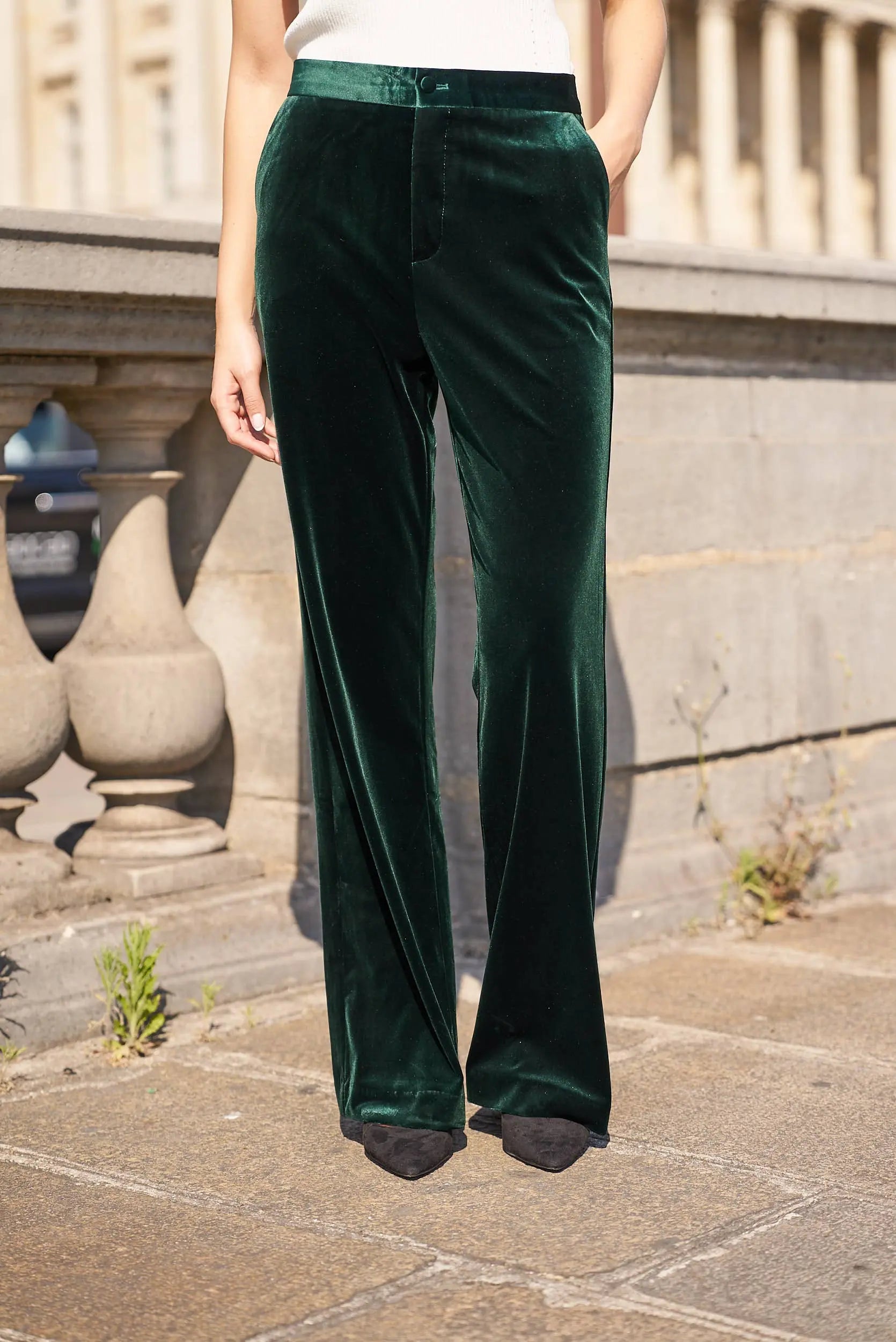 High-waisted straight-cut velvet trousers - P2228: Khaki / 1S-1M-1L-1XL The Style Closet