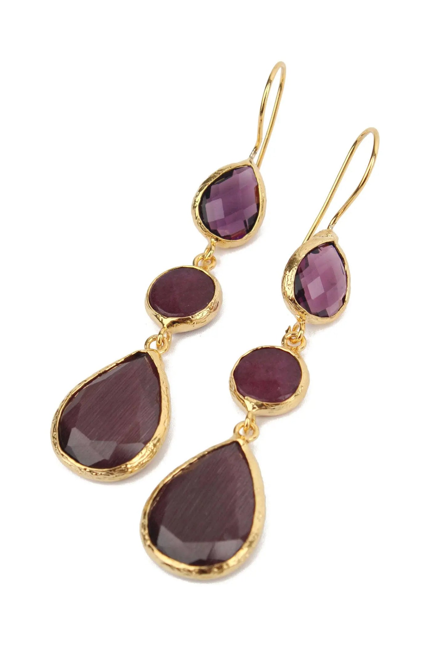 BURGUNDY THREE DROP EARRINGS The Style Closet