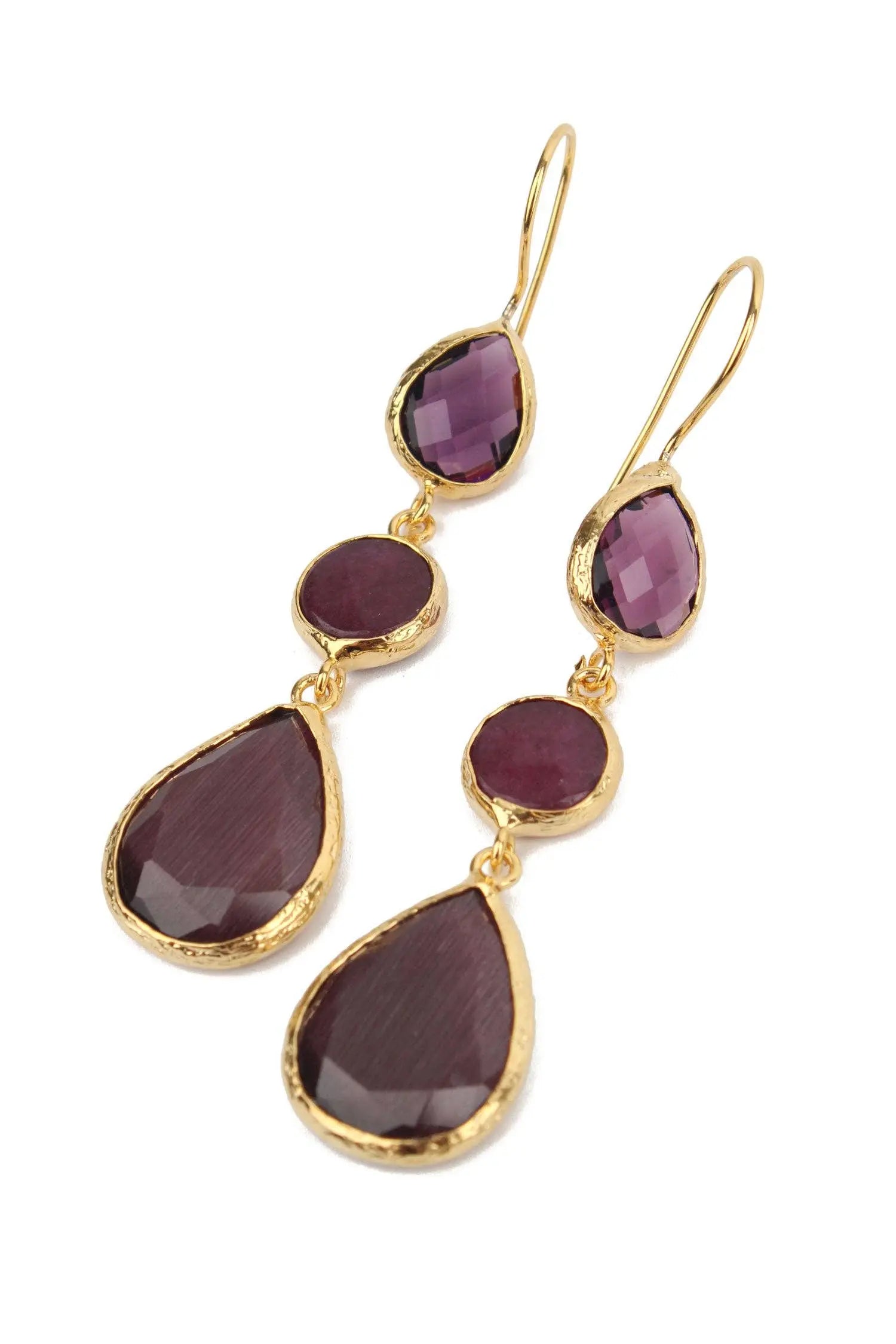 BURGUNDY THREE DROP EARRINGS The Style Closet