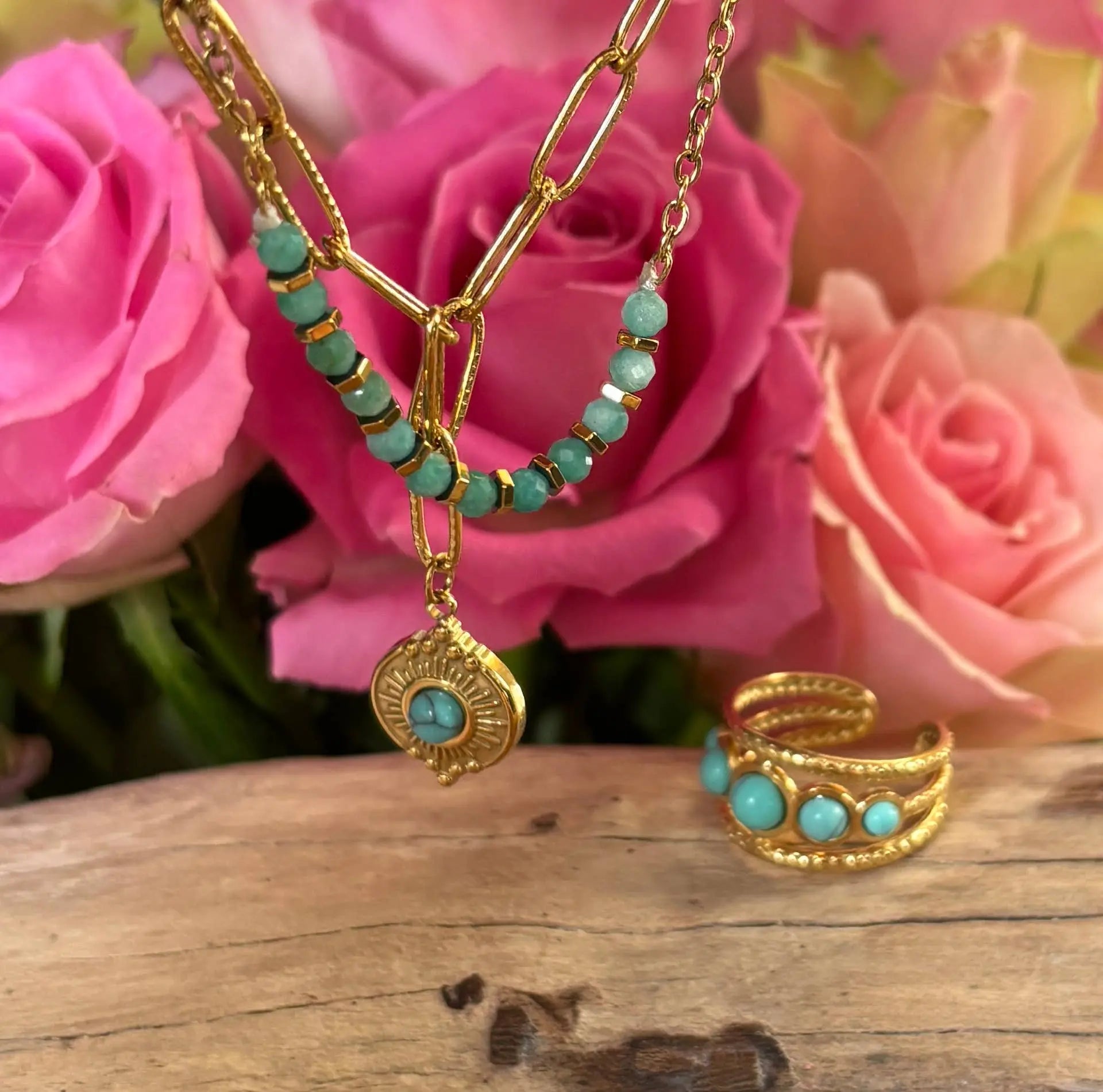 18ct Gold Plated Turquoise Double Chain Bracelet  The Style Closet