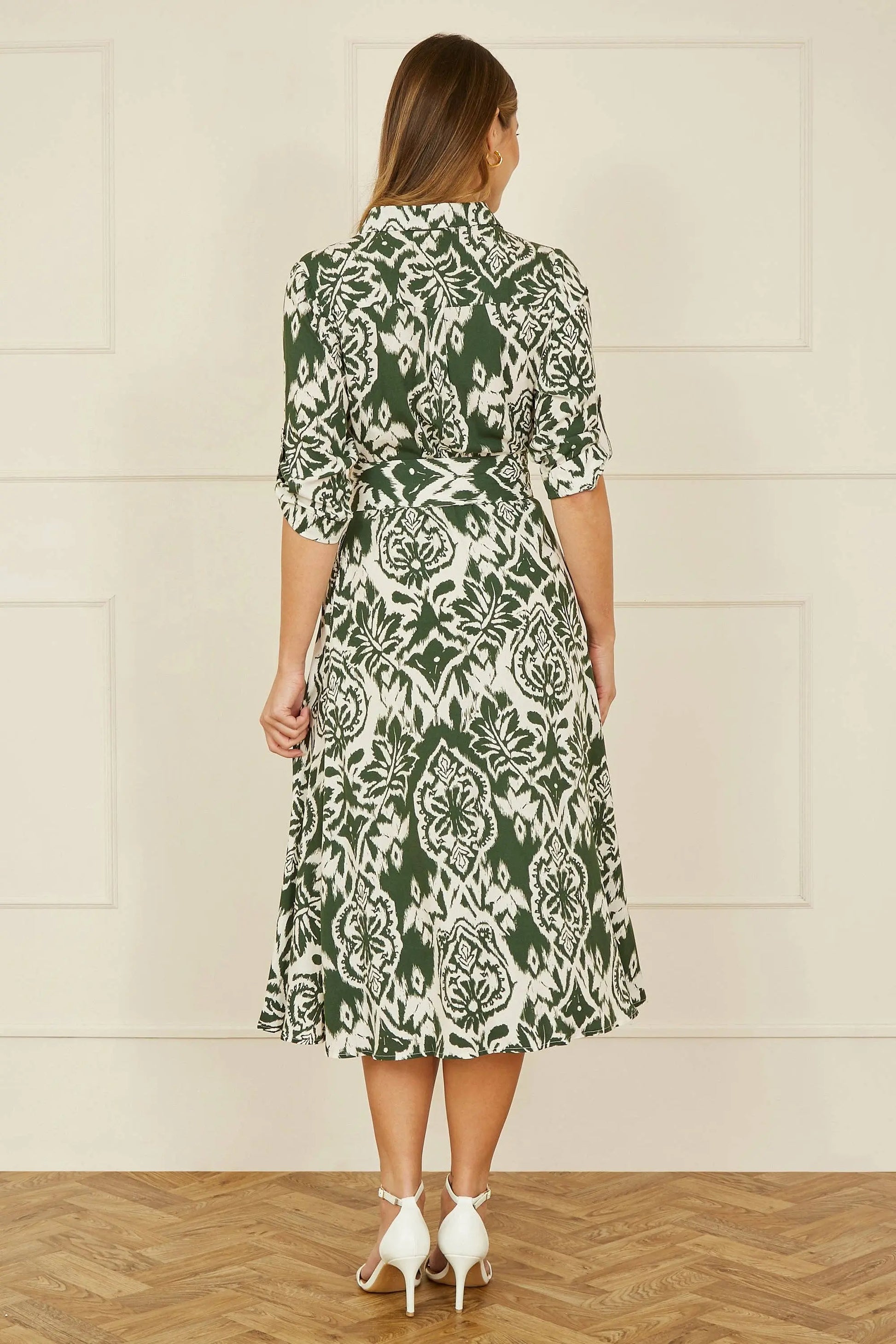 Green Ikat Geo Print Midi Shirt Dress: Green The Style Closet