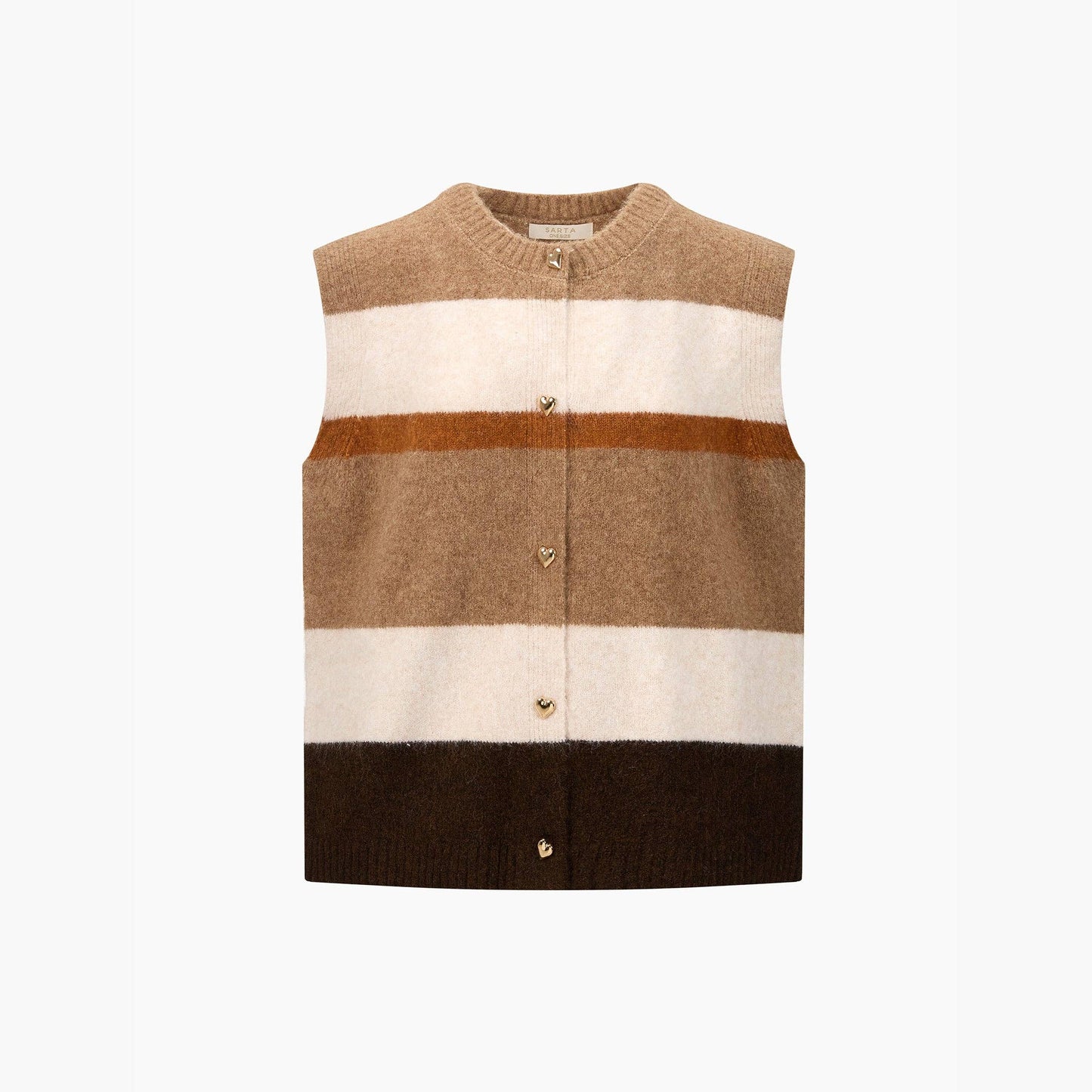 Heart Buttons Striped Sleeveless Vest in Neutral: One-size (UK 8-16) The Style Closet