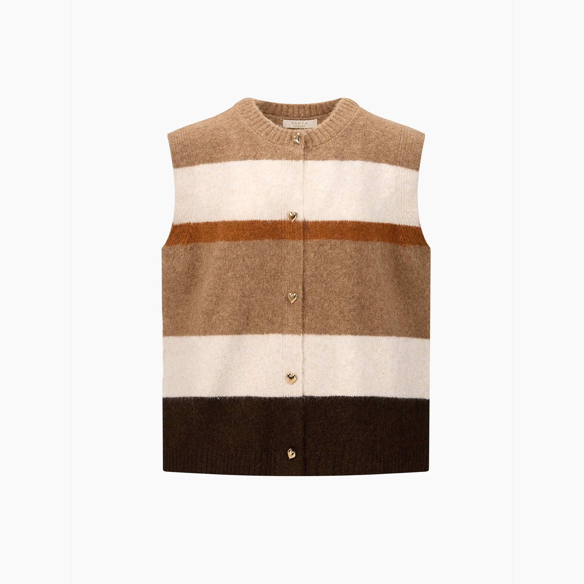 Heart Buttons Striped Sleeveless Vest in Neutral: One-size (UK 8-16) The Style Closet