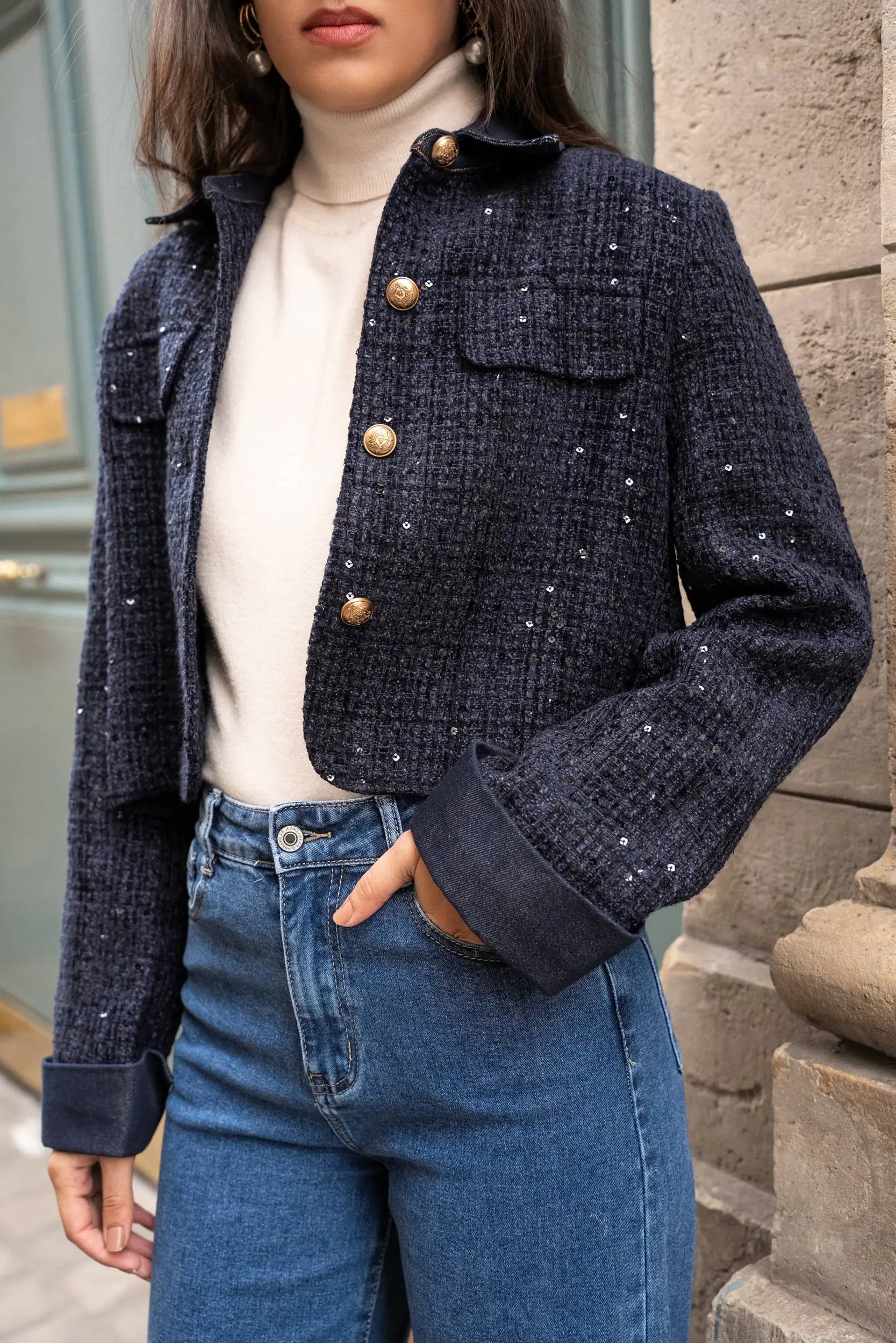 Élise jacket in tweed & Dark denim - The Style Closet