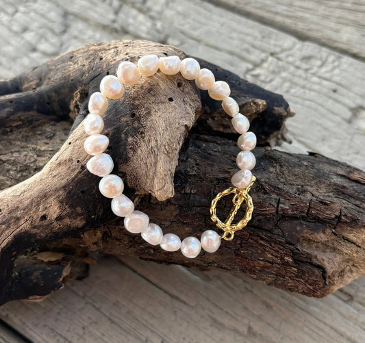 14ct Gold Plated Fresh Water Pearl T Bar Bracelet The Style Closet