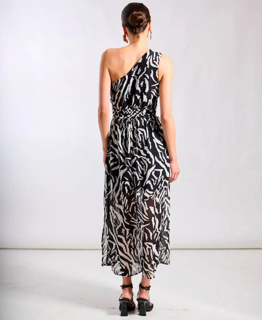 Black Animal One Shoulder Midi Dress The Style Closet