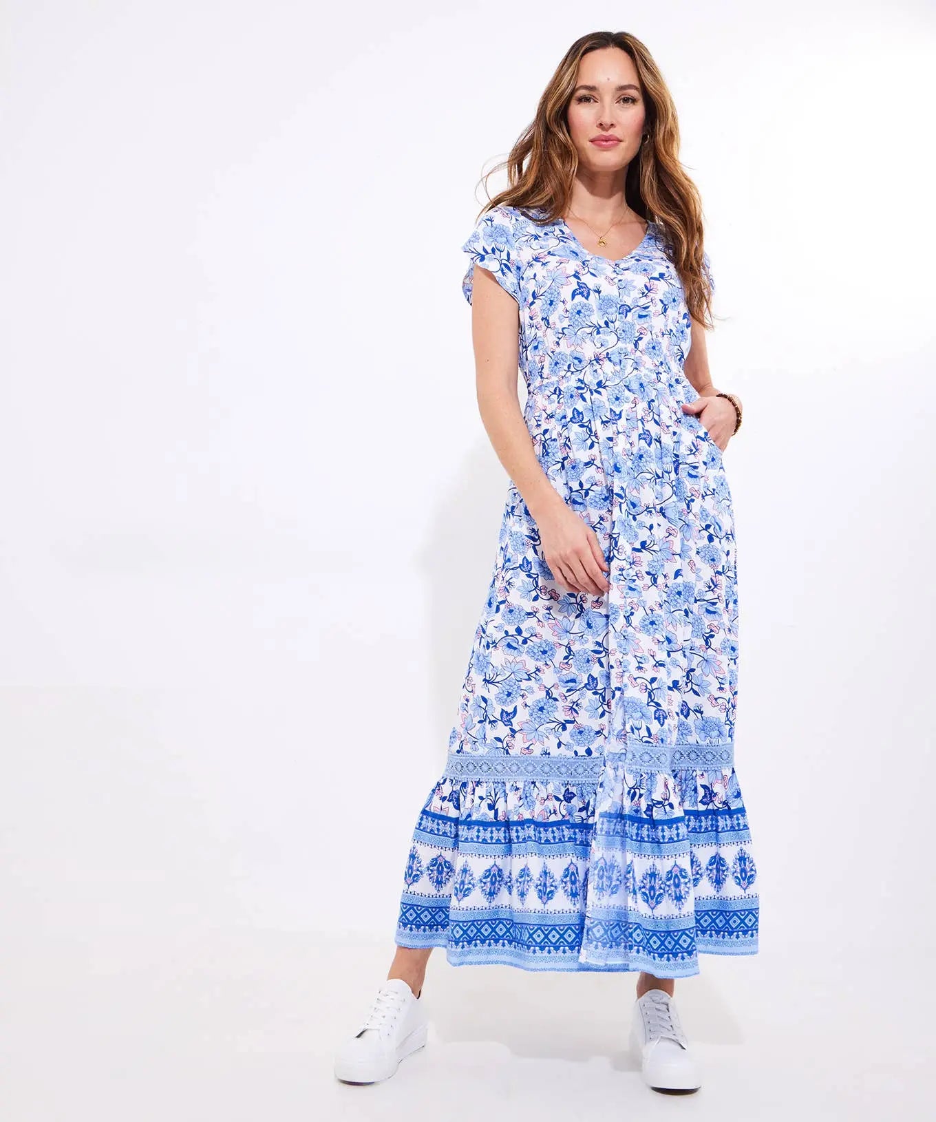 Lauren Floral Print Maxi Dress: Blue The Style Closet