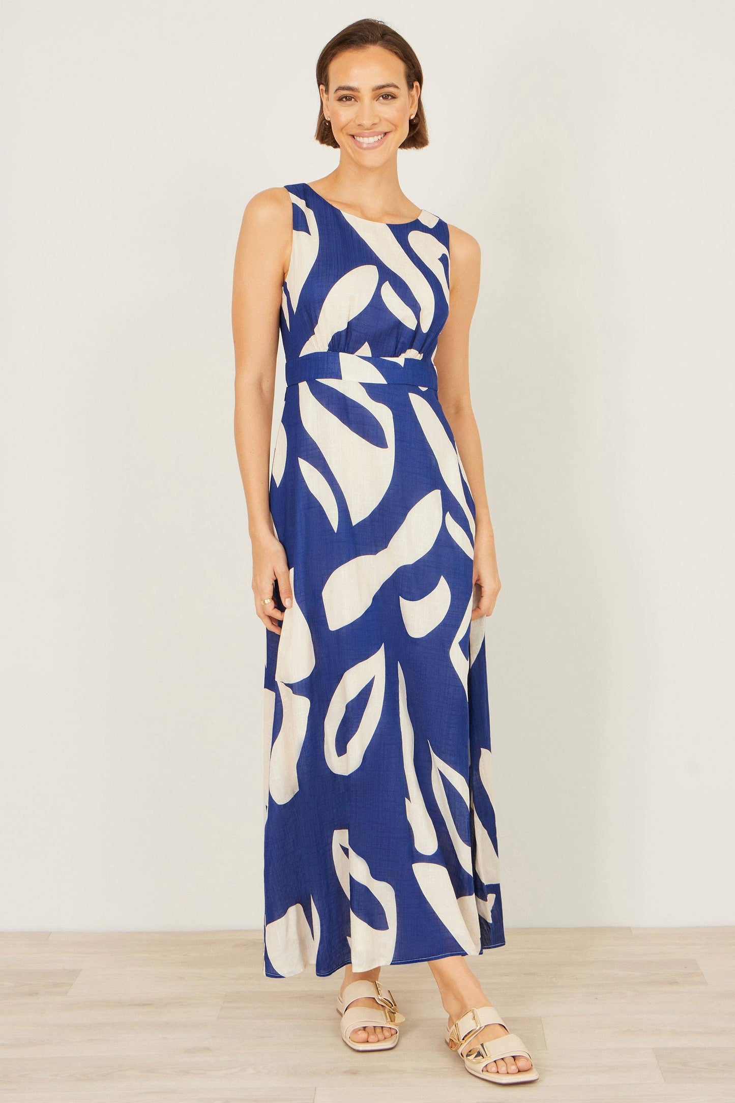 Navy Abstract Maxi Dress With Tie Back: Navy / 14