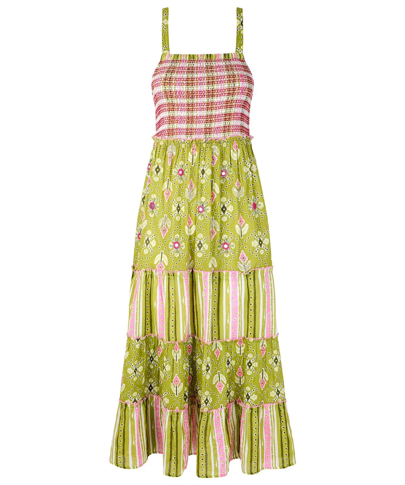Remarkable Printed and Embellished Maxi Dress: Green The Style Closet