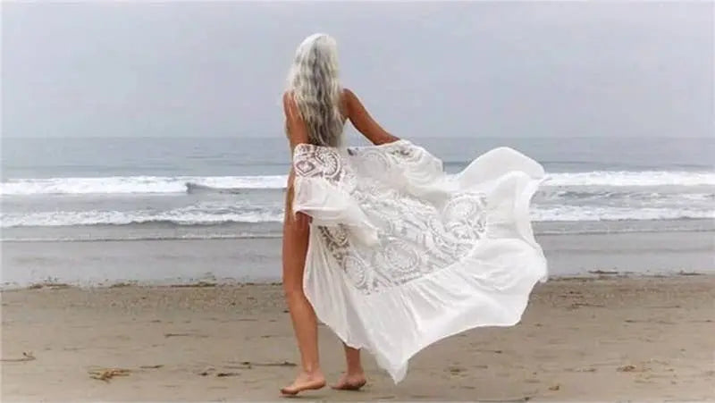 White Lace Crochet Beach Cover-Up Kimono The Style Closet