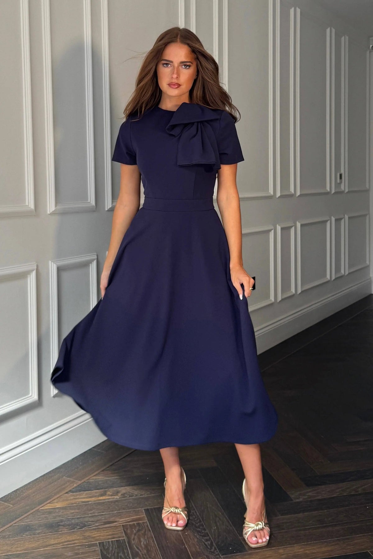Minta Bow Detail Short Sleeve Midi Dress The Style Closet